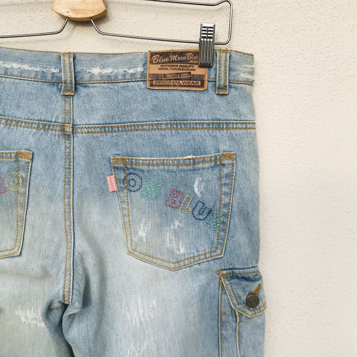Japan Blue × Japanese Brand Blue Moon Blue multicolor embroidered distressed denim Size US 29 - 14 Thumbnail