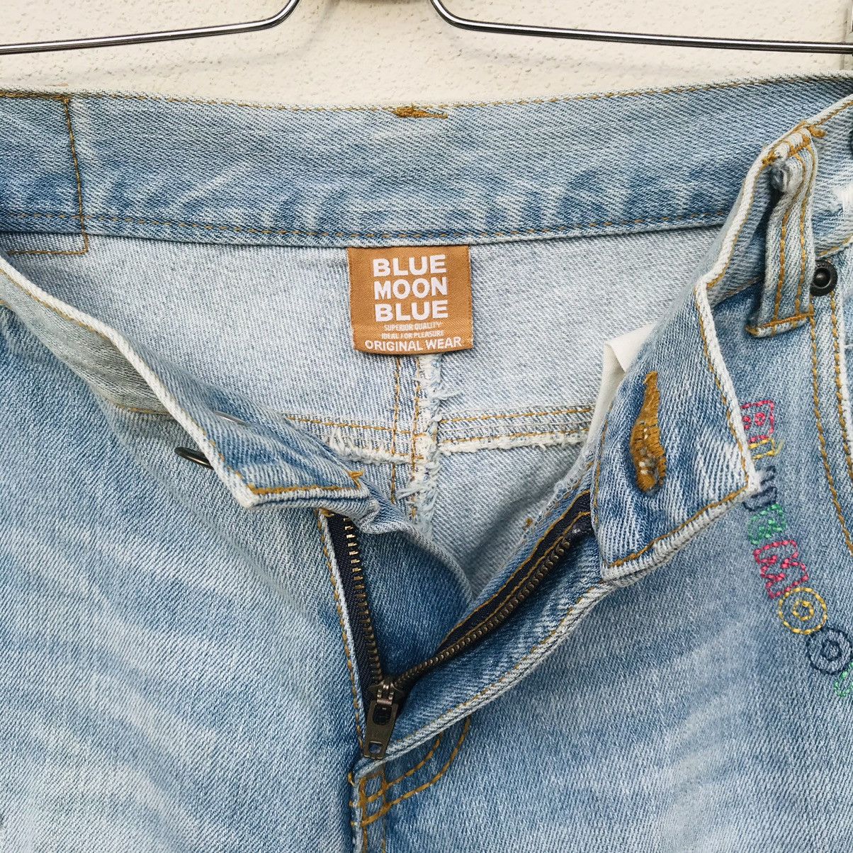 Japan Blue × Japanese Brand Blue Moon Blue multicolor embroidered distressed denim Size US 29 - 16 Thumbnail