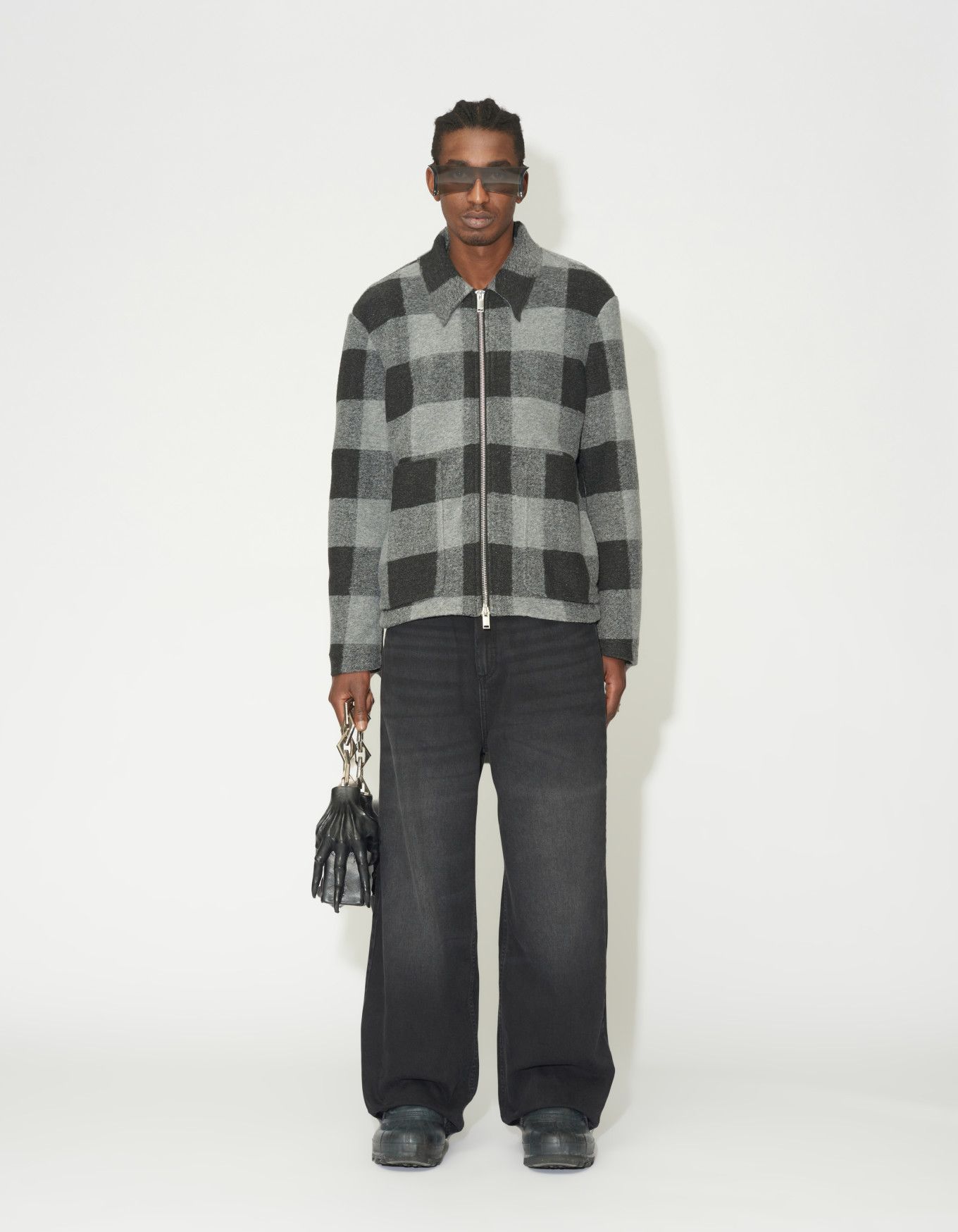 $810 - 48/M - Zip Boxy Jacket - Black/Grey Check