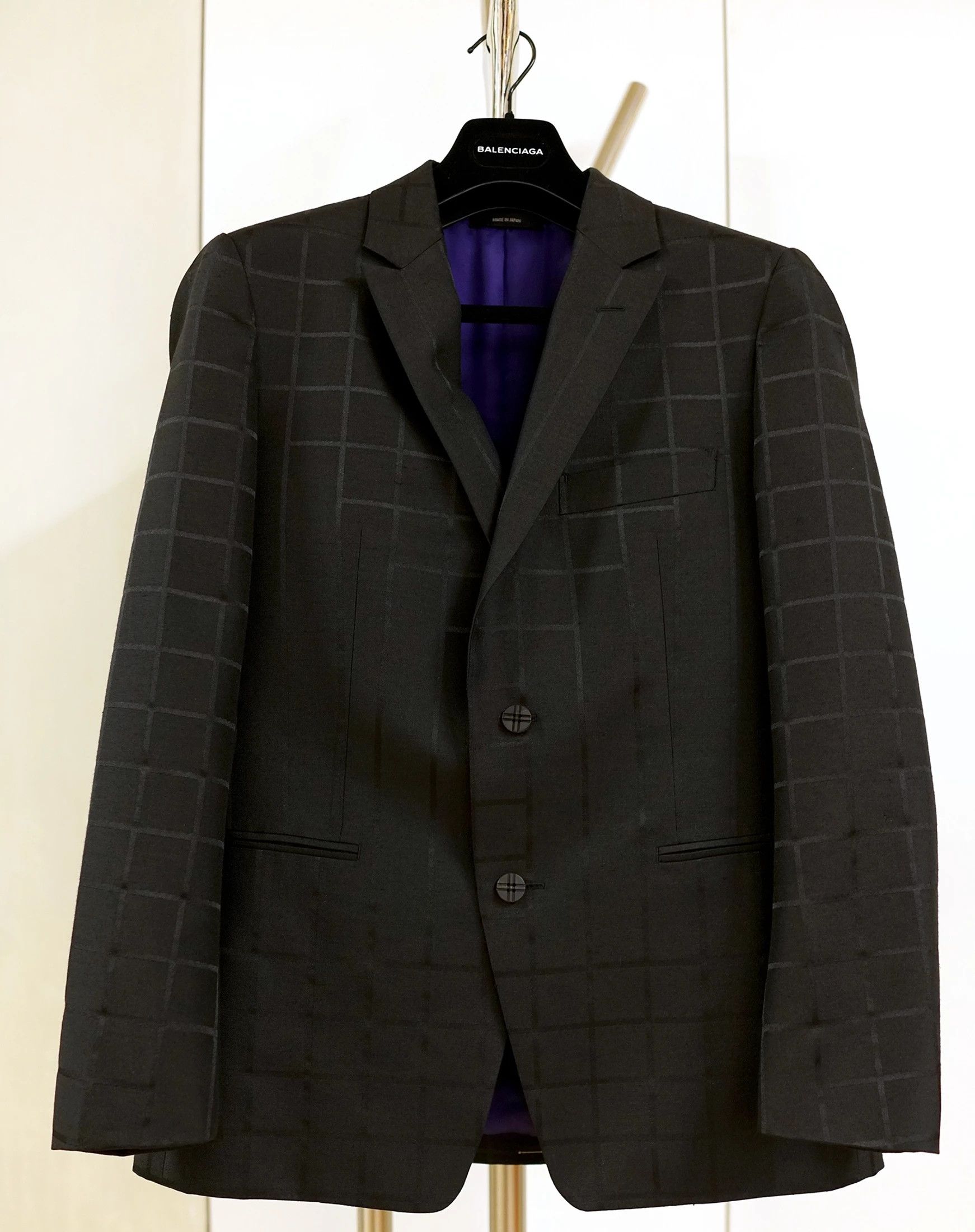 Issey Miyake Black Wool Blend Grid Blazer Size 48R - 5 Thumbnail