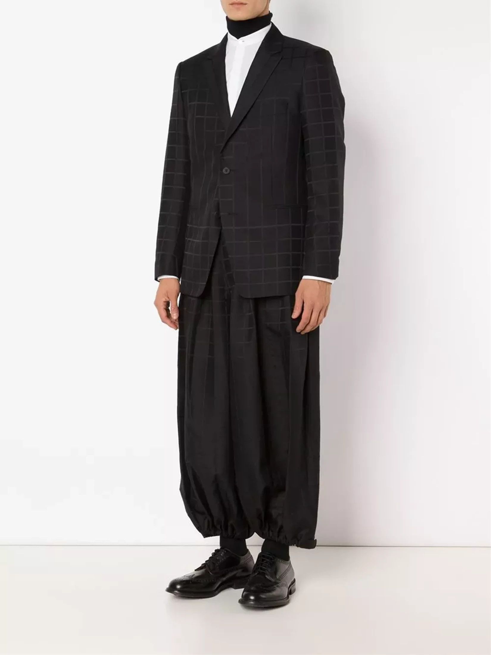 Issey Miyake Black Wool Blend Grid Blazer Size 48R - 3 Thumbnail