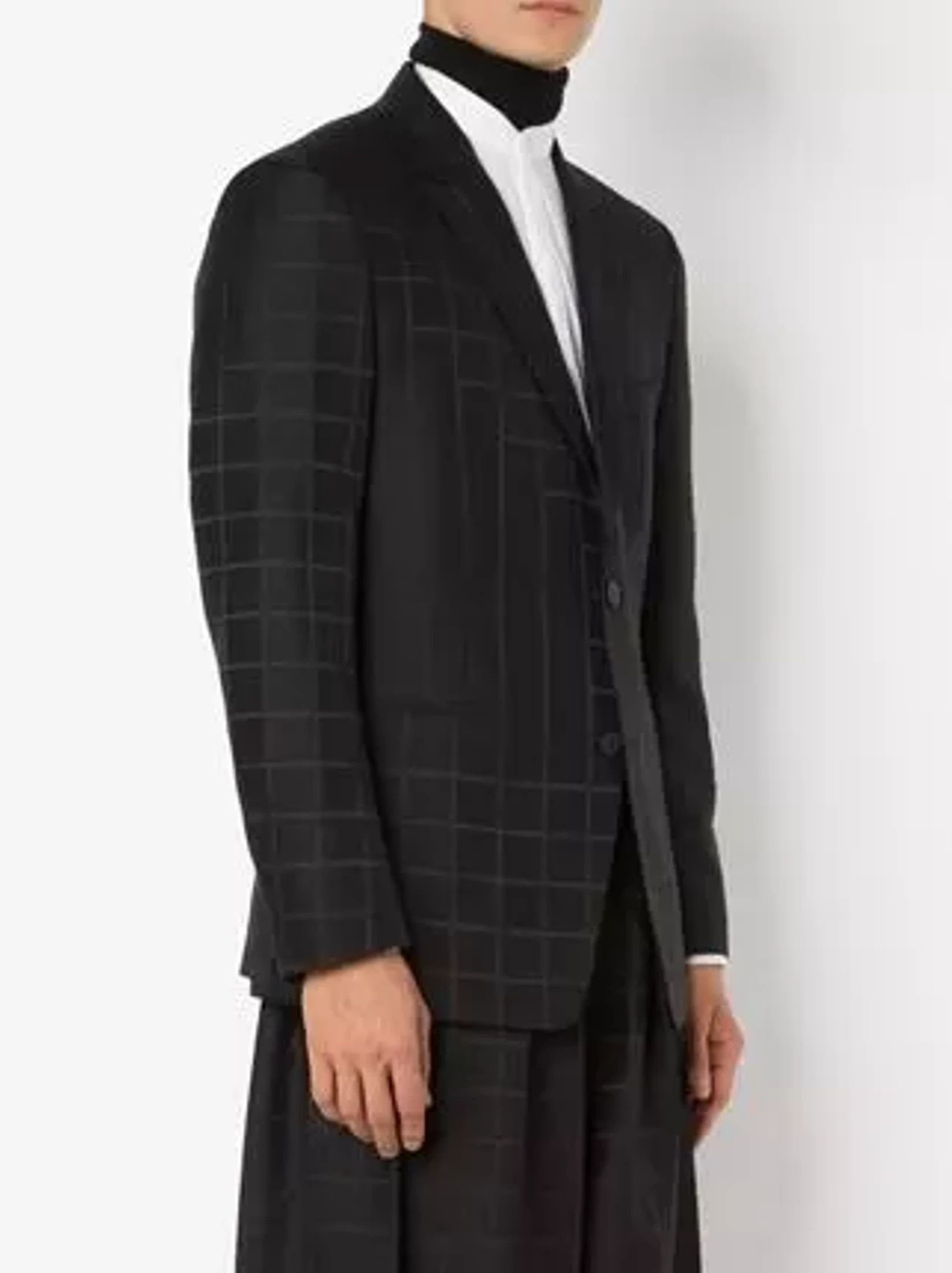 Issey Miyake Black Wool Blend Grid Blazer Size 48R - 2 Thumbnail