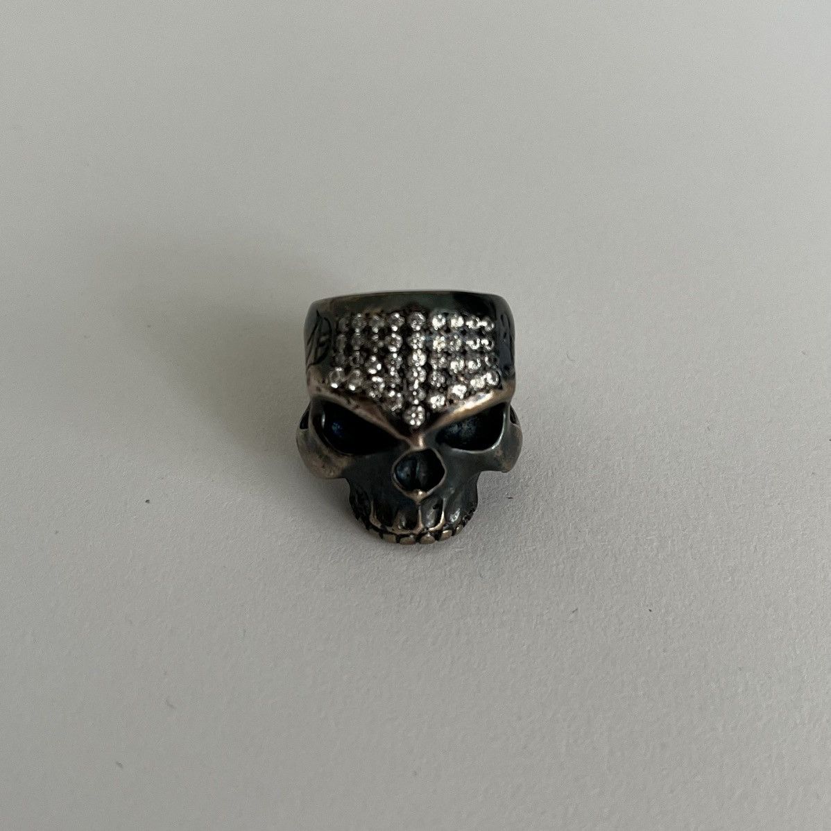 image of Yasuyuki Ishii Skull Silver Rhinestone Ring, Men's