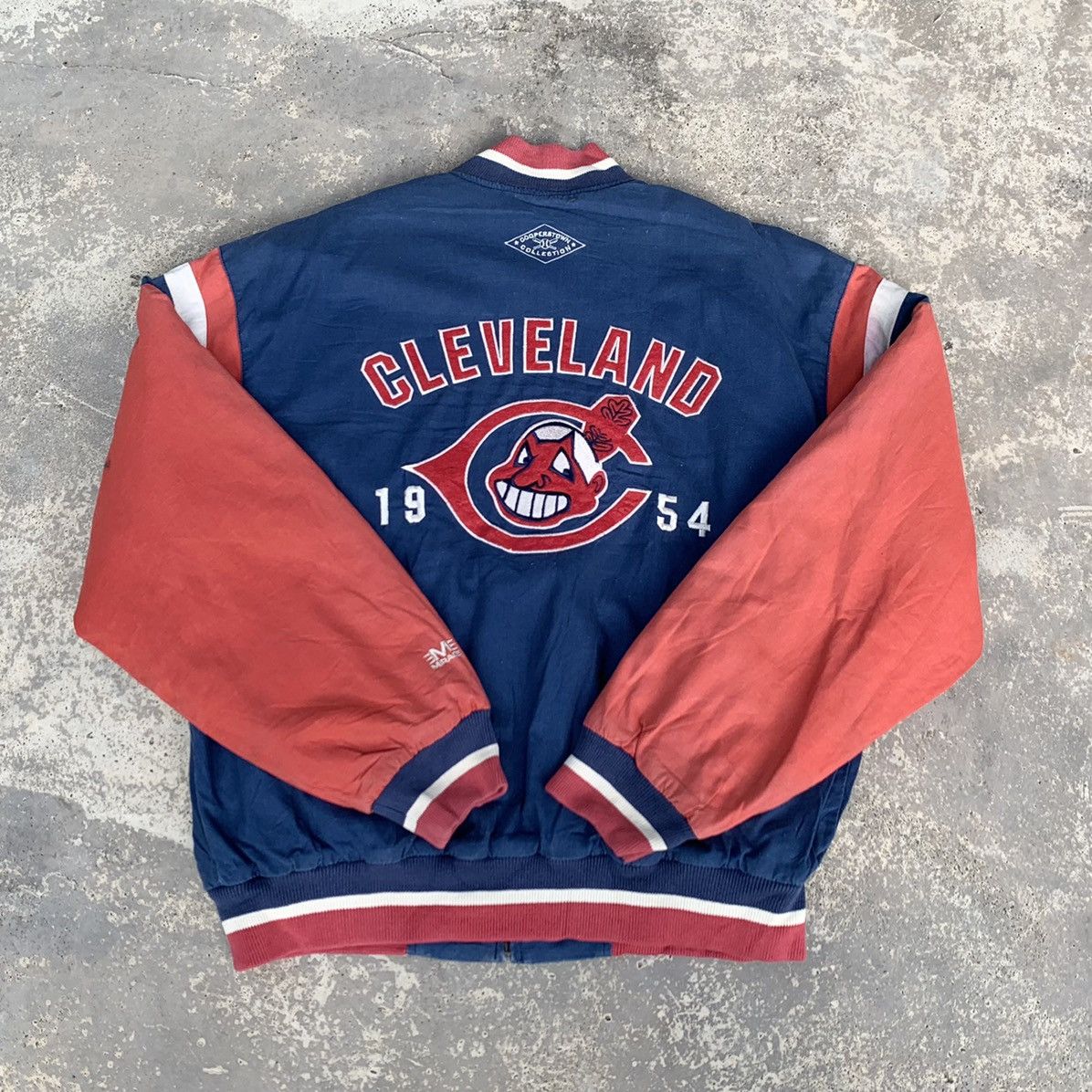 Rare Vintage 90's Cleveland Indians Leather Bomber Jacket Size M good Wahoo MLB