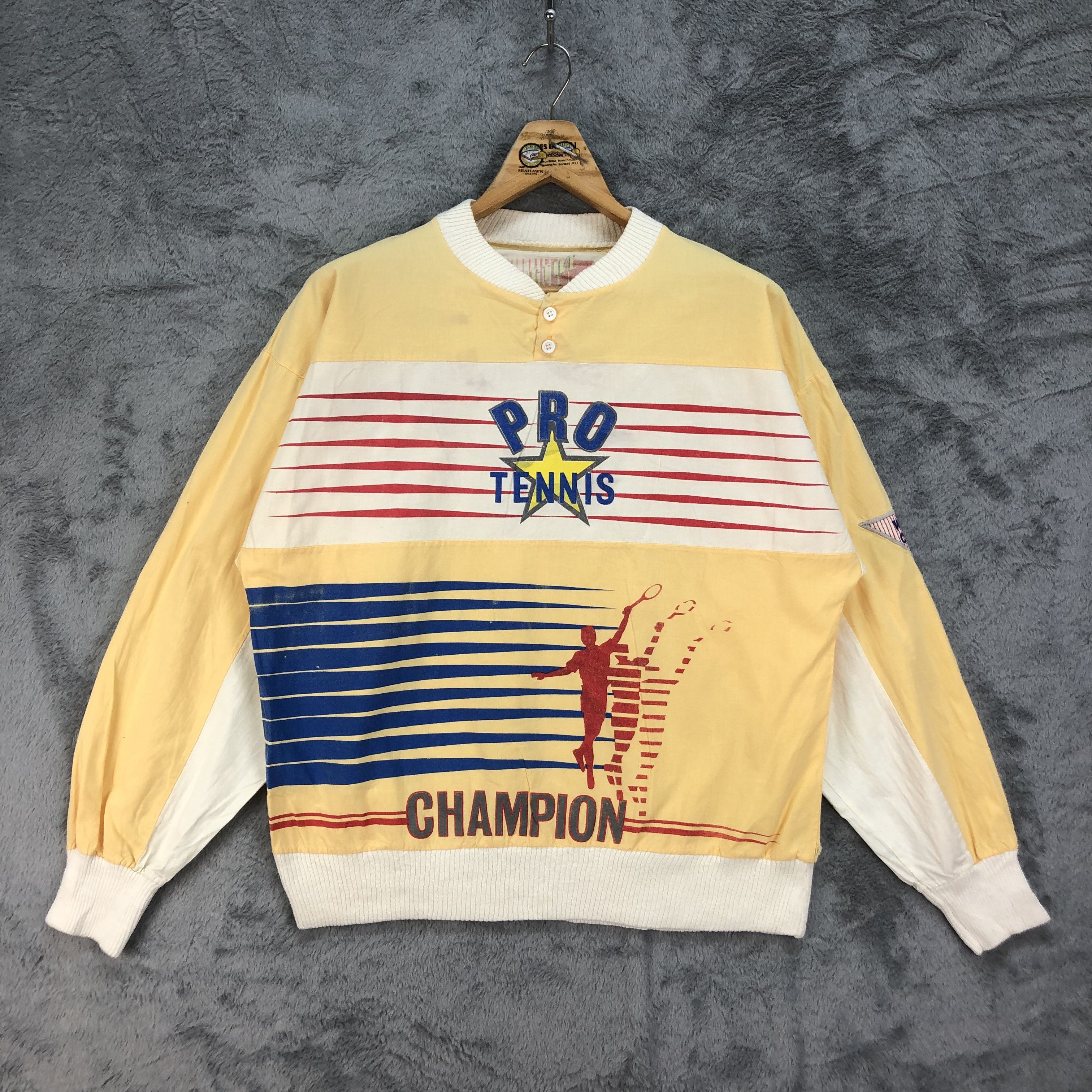 image of Vintage Pro Tennis Champion Colorblock Sweatshirts 4679-163 in Yellow White, Men's (Size Medium)