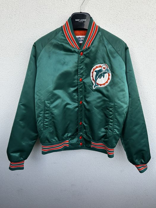 Vintage 80s/90s Miami Dolphins Chalk Line Satin Bomber Jacket By Chalk Line