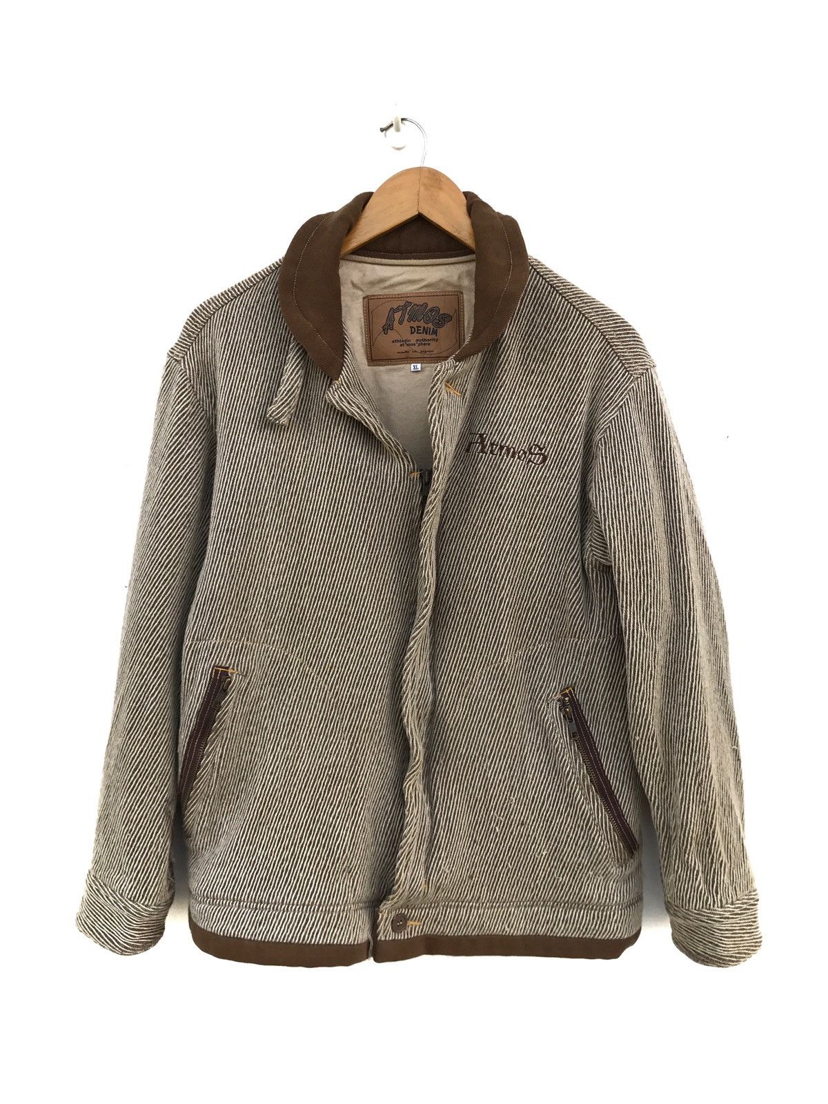 image of Atmos Wool Stripes Workers Zipper Jacket in Brown, Men's (Size Small)