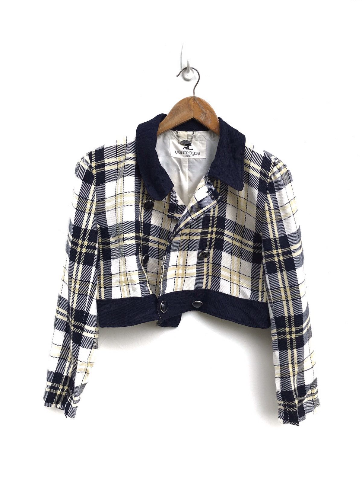 Courreges Vintage Courreges Paris Checkered Wool Cropped Jacket Size US S / EU 44-46 / 1 - 2 Thumbnail