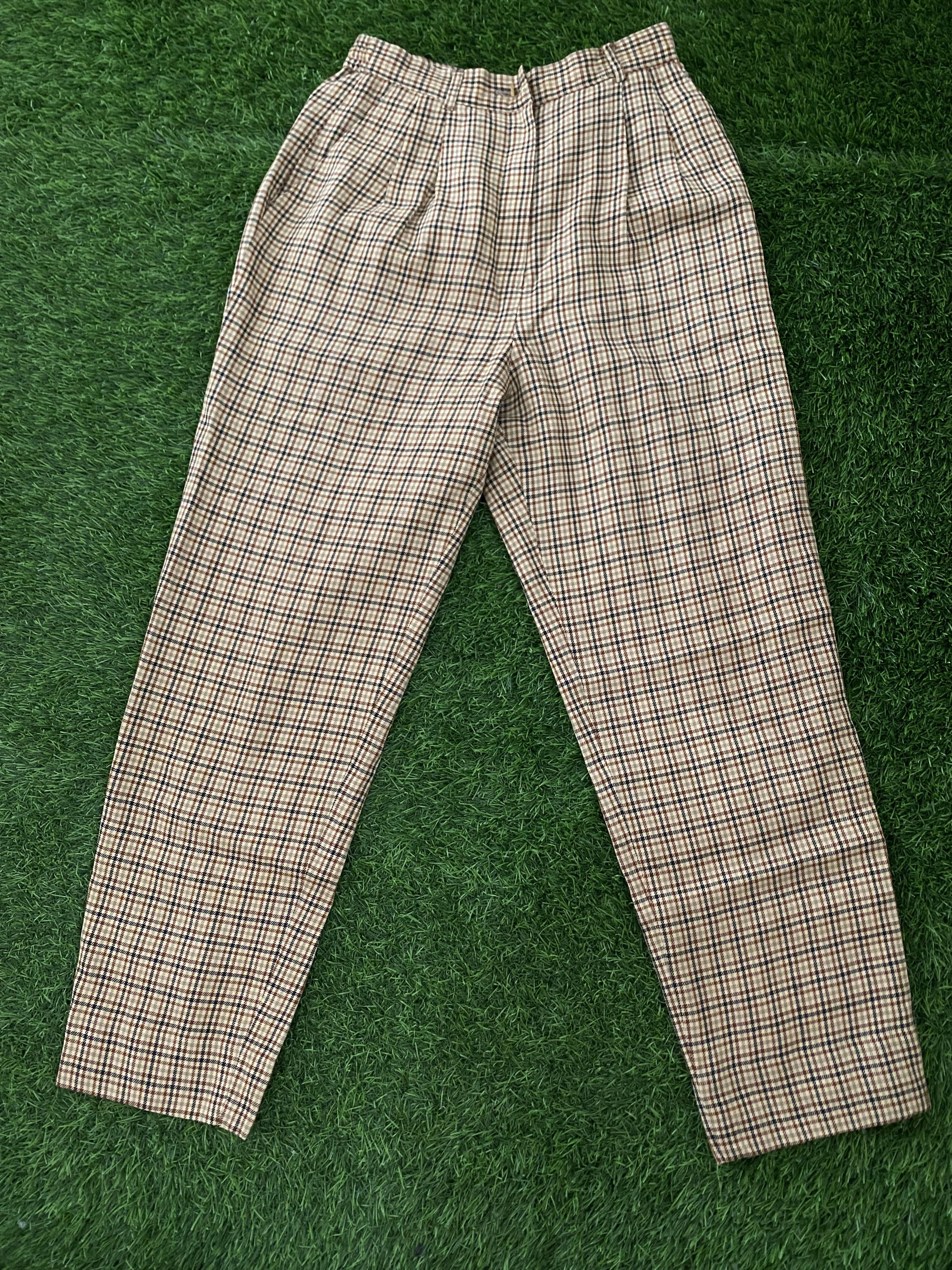 image of Vintage 90's Balenciaga Plaid Trouser Pants in Beige, Women's (Size 26)