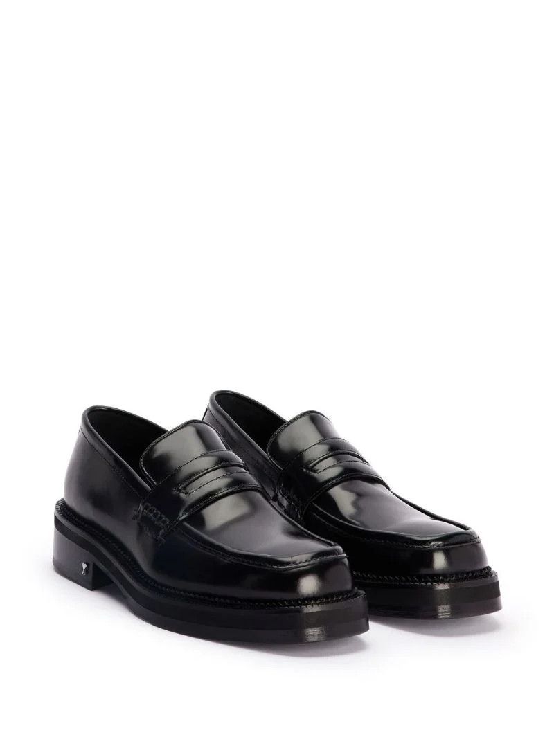 Black Square Toe Patent Leather Loafers