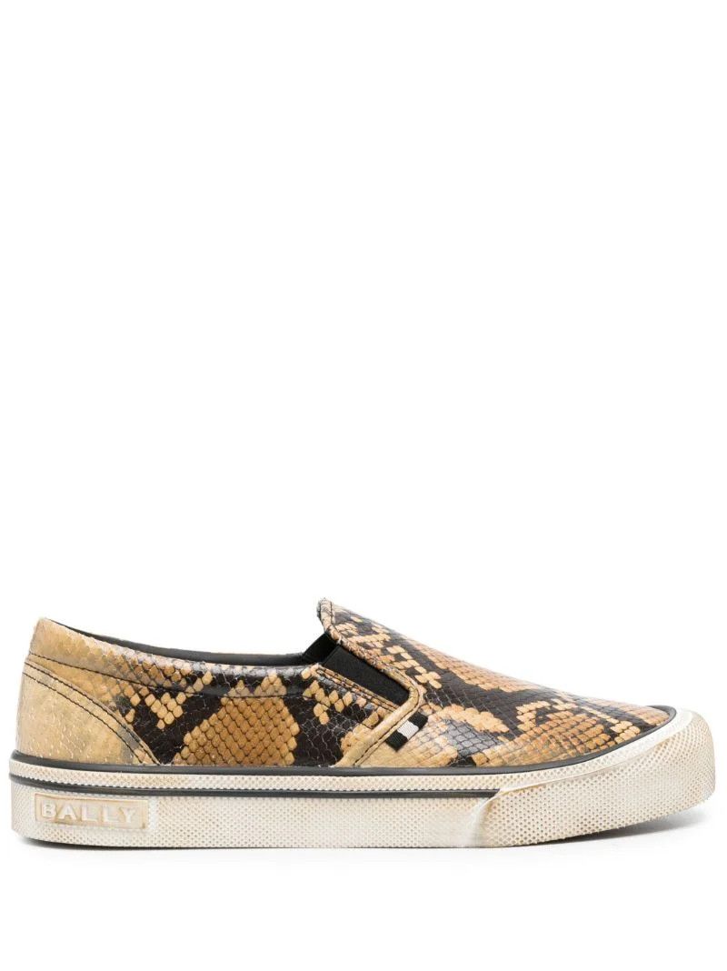 Brown Santa Ana Python Print Slip-On Sneakers