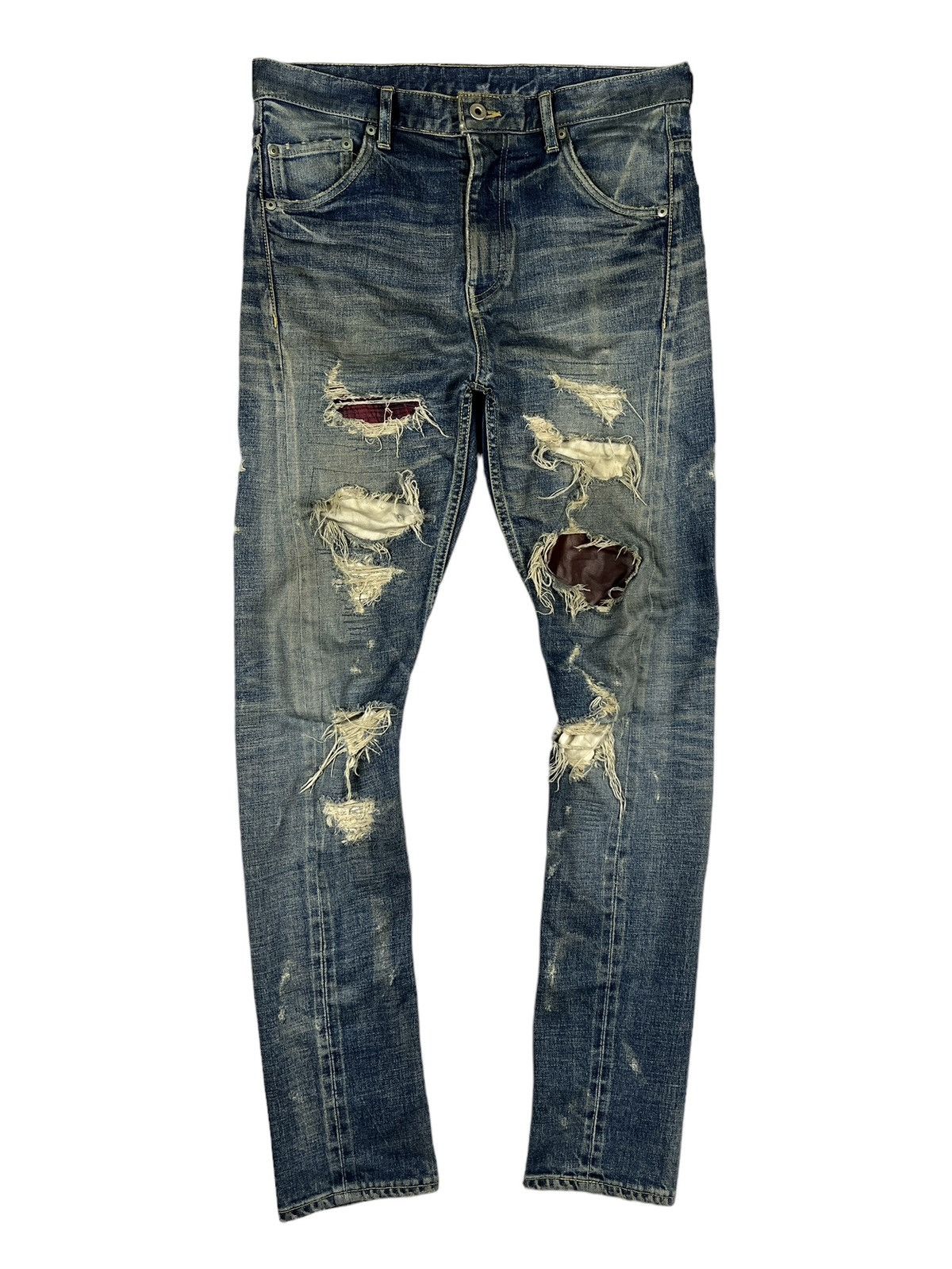 image of Isamu Katayama Backlash Horse Leather Patch Distressed Denim, Men's (Size 33)