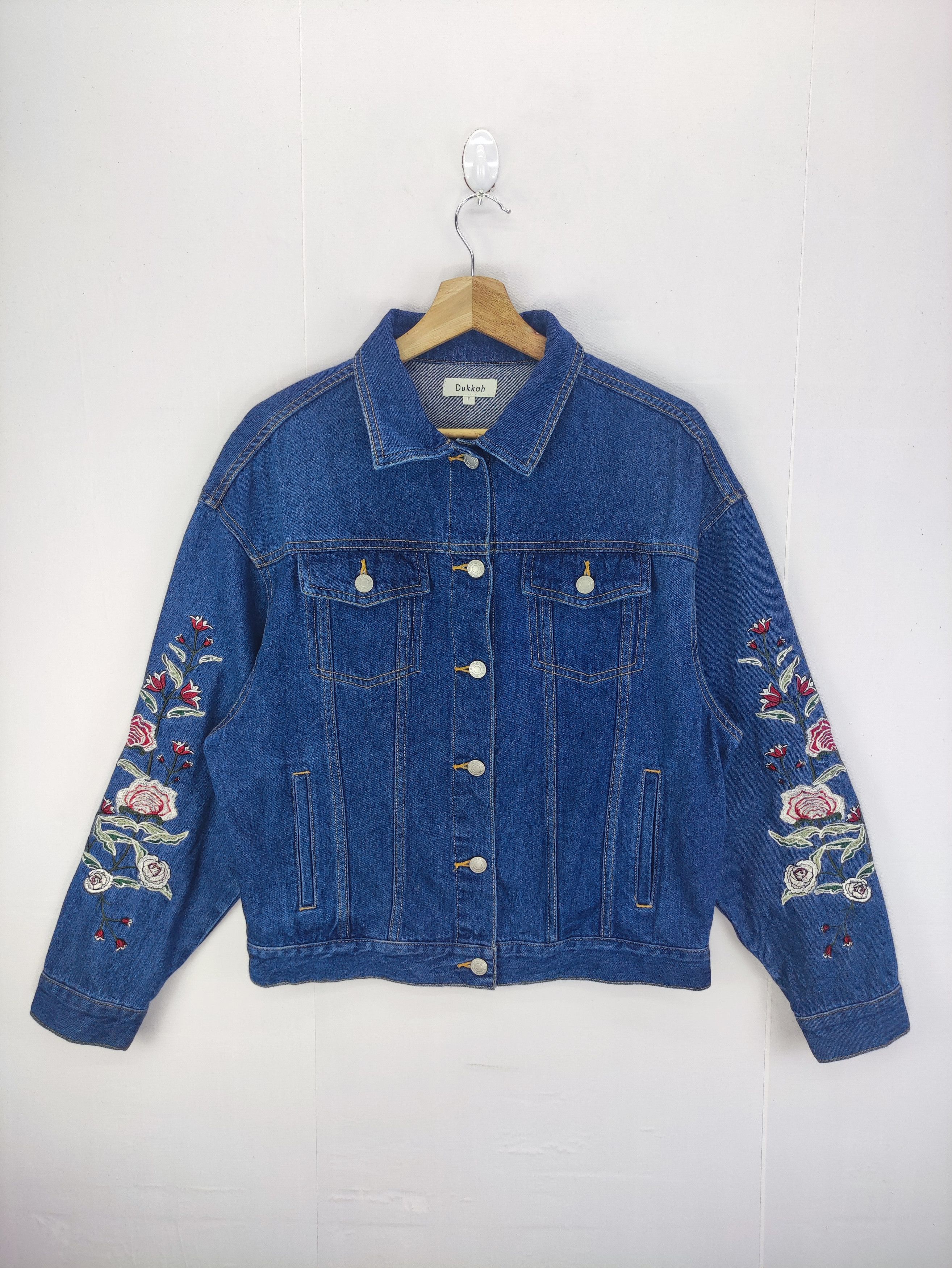 Denime Vintage Dukkah Denim Jacket Embroidered Flower Logo Size M / US 6-8 / IT 42-44 - 1 Thumbnail