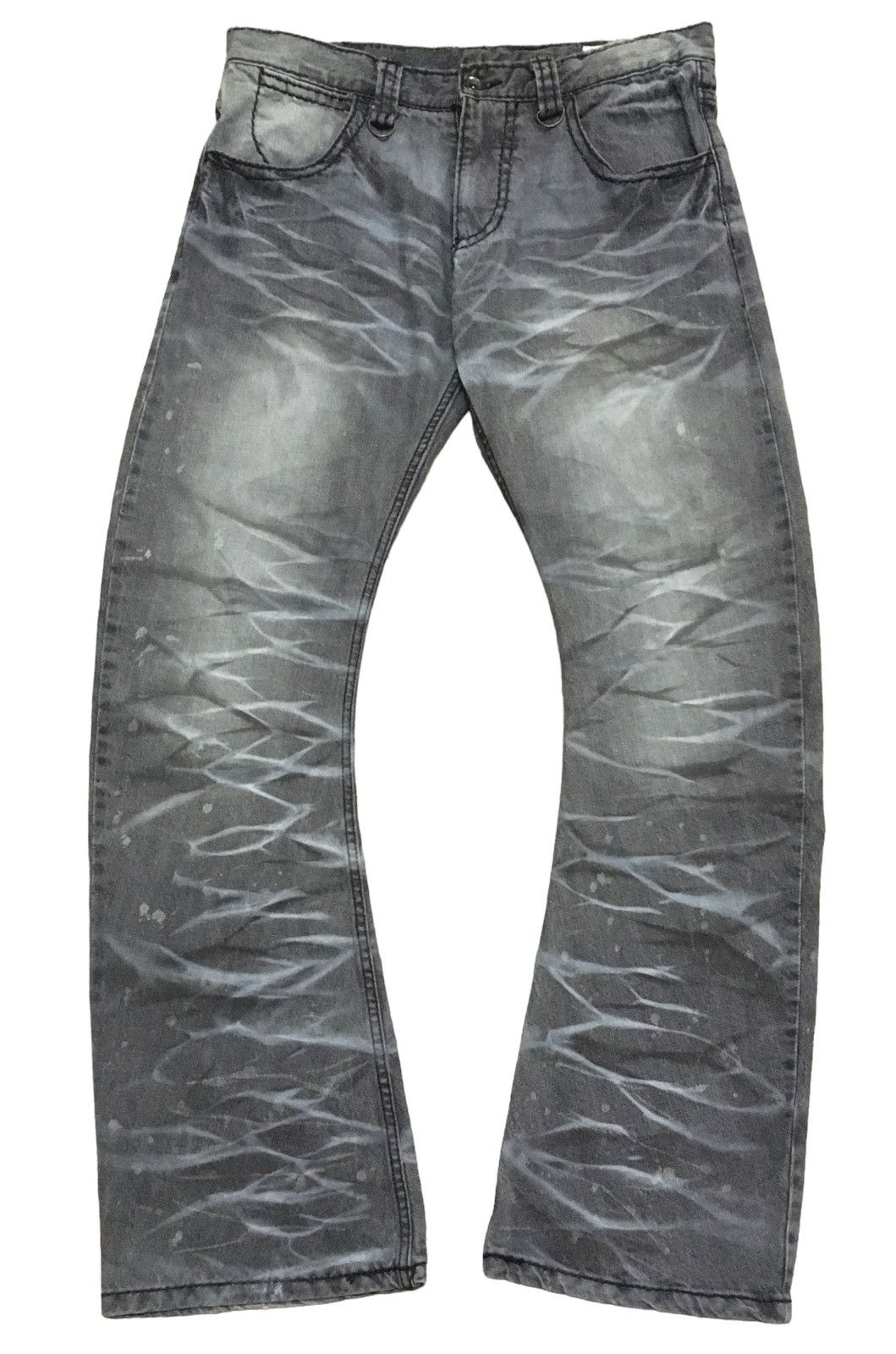 14th Addiction Vintage Semantic Design Distressed Curve Flared Jeans 1990s Size US 34 / EU 50 - 2 Thumbnail