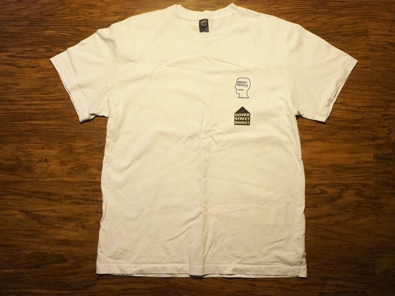 image of Brain Dead x Dover Street Market Fluro Dsm Logo T-Shirt in White, Men's (Size Small)