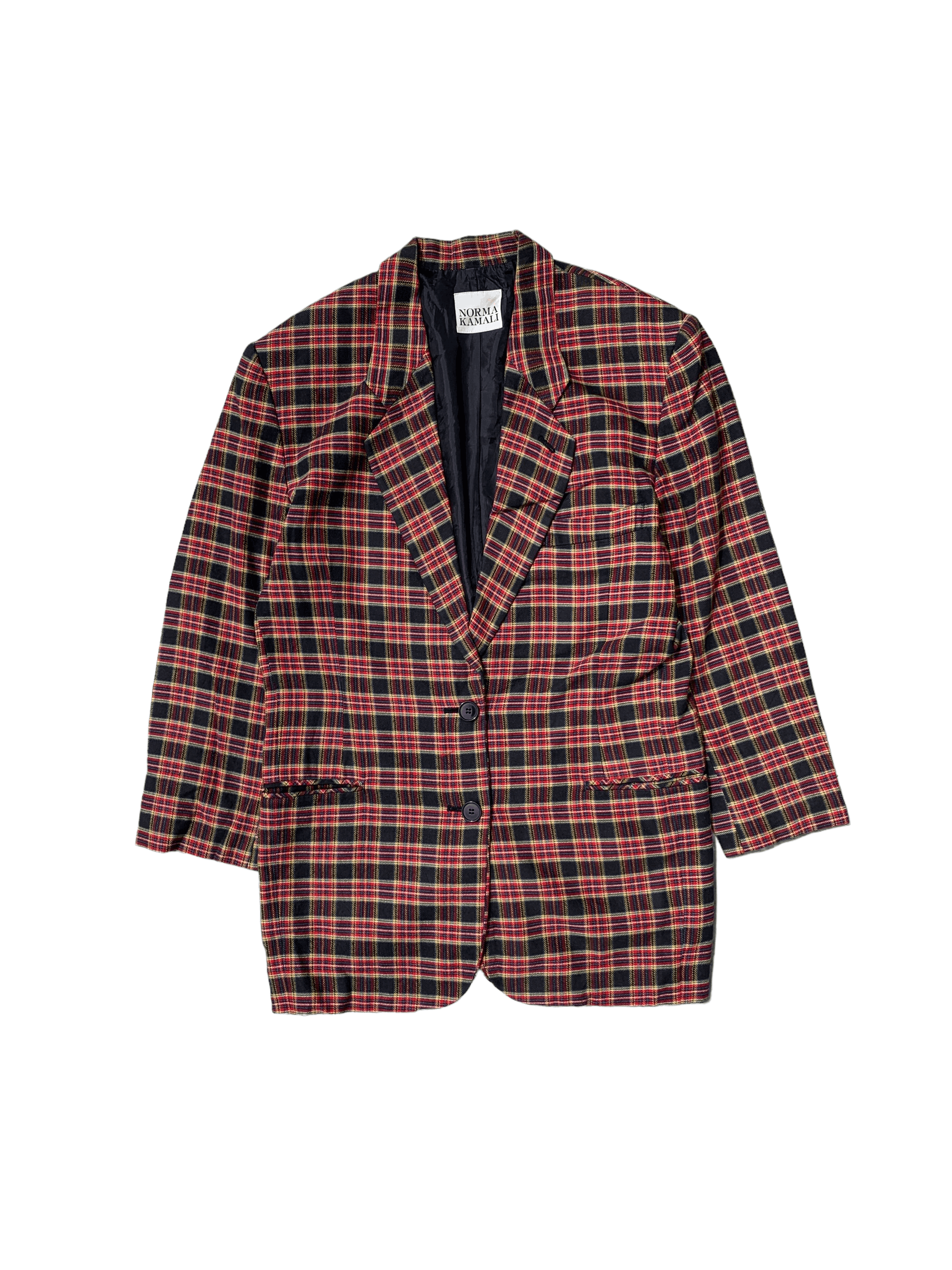 image of Vintage Norma Kamali Tartan Plaid Check Blazer Jacket in Red Tartan, Women's (Size Medium)