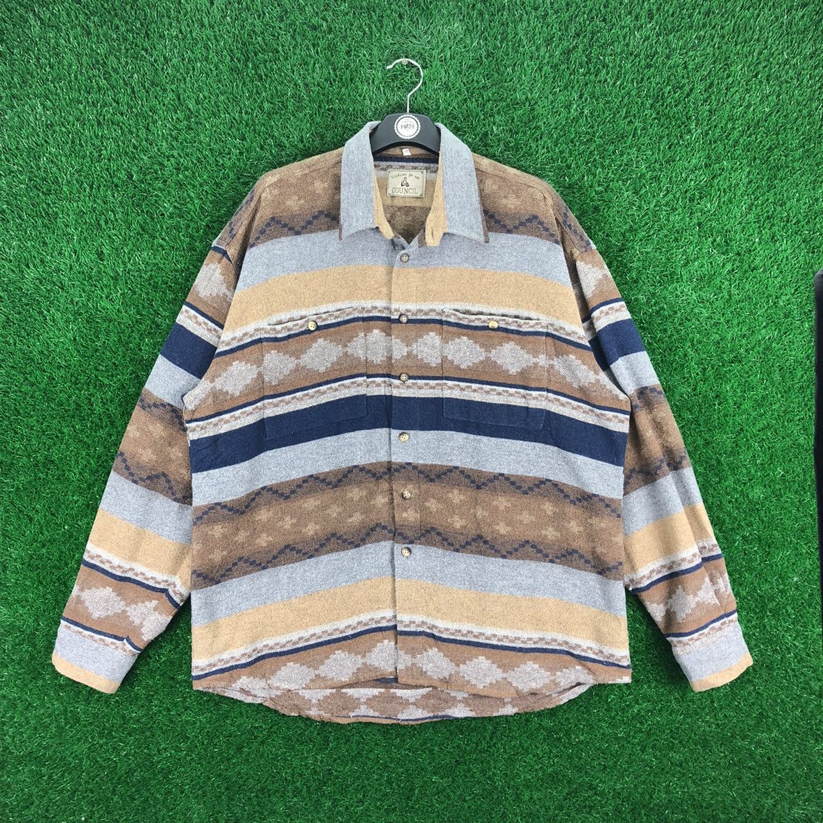 Flannel Vintage 90's Wool Flannel Navajo Double Pocket by Council Size US XL / EU 56 / 4 - 1 Thumbnail