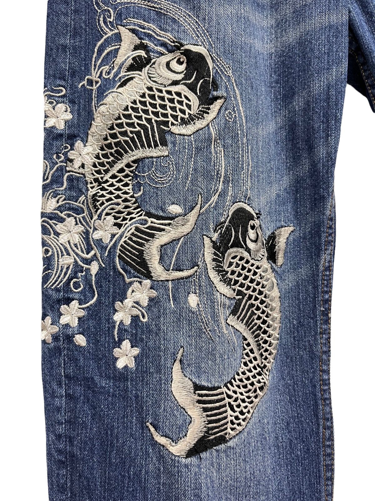 Karakuri Tamashii 🔥OSCAR Sukajan Embroidery Tattoo Fish Koi Karakuri Denim Size US 31 - 4 Thumbnail