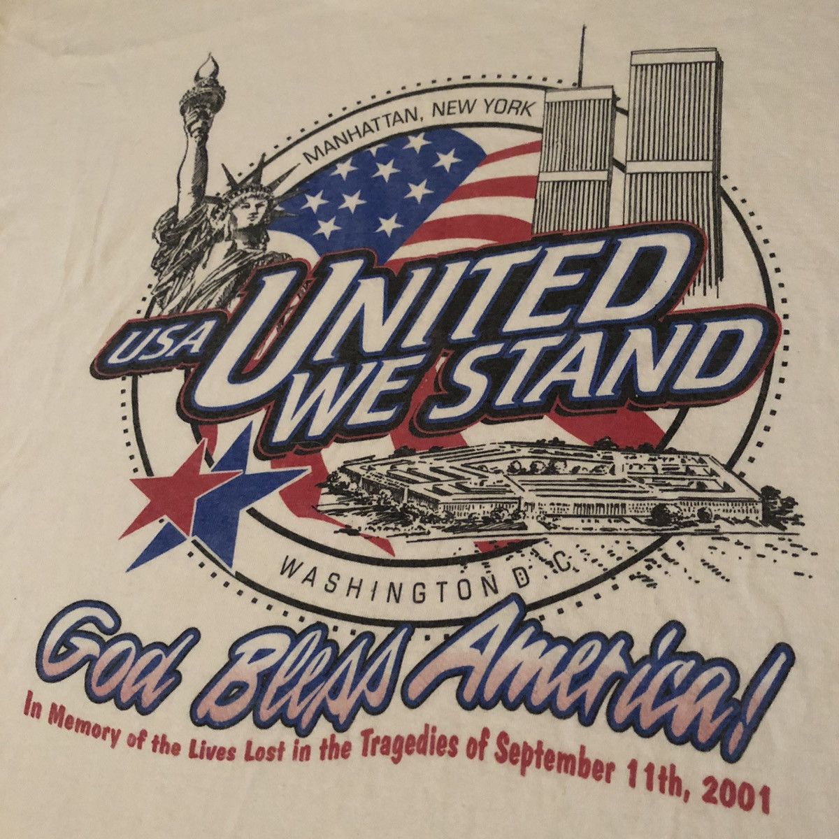 Vintage Vintage 9/11 Memorial United We Stand God Bless Graphic Tee Size US XL / EU 56 / 4 - 4 Thumbnail