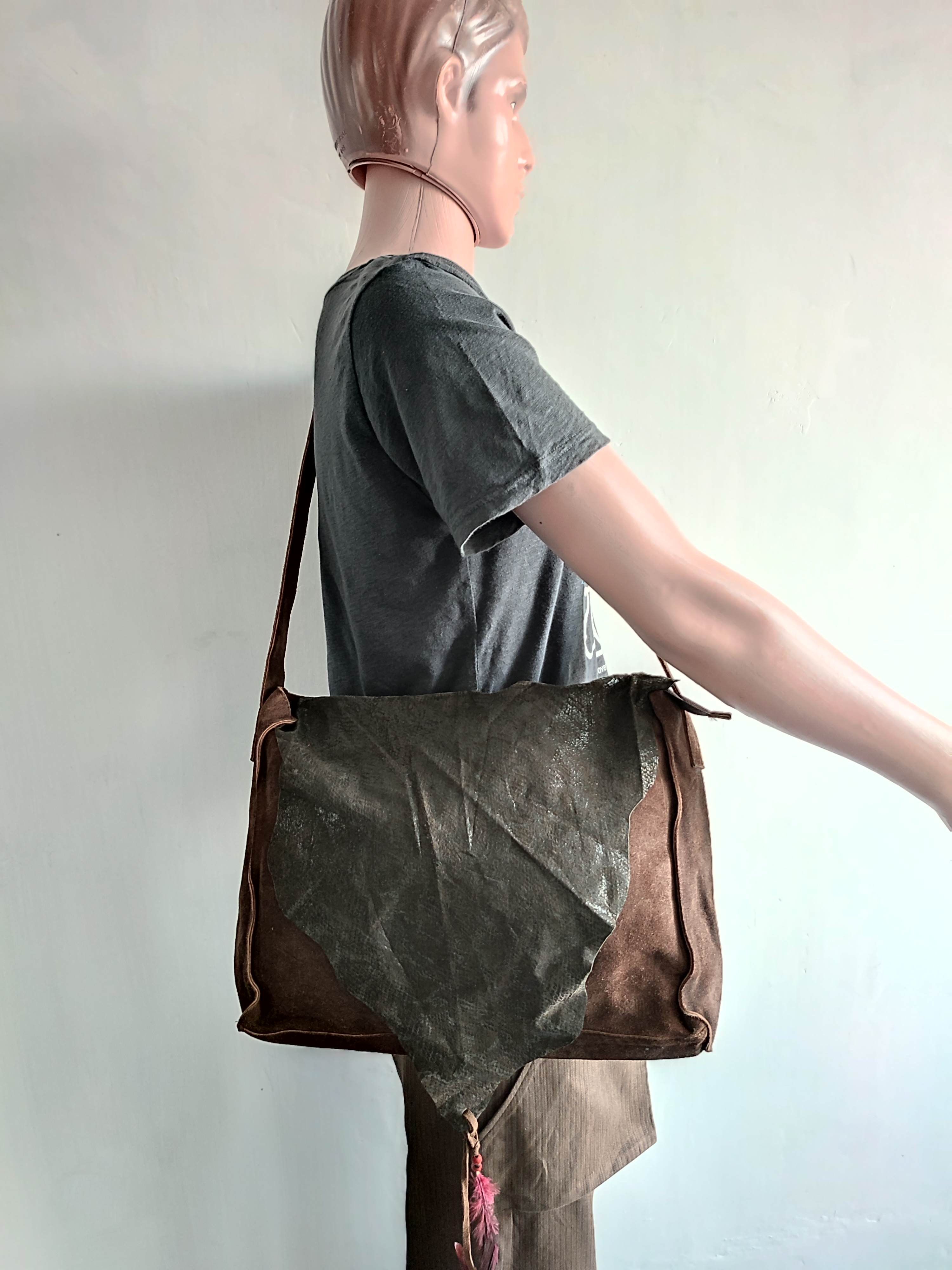 image of Ssamzie Leather Suede Crossbody Bag, Men's