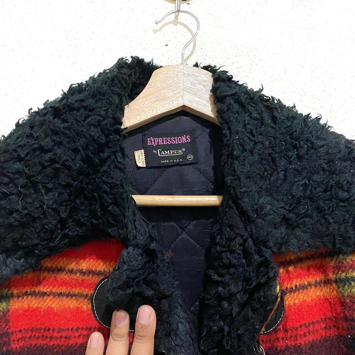 Vintage Vtg EXPRESSIONS CAMPUS Wool Blanket Pendleton Leather Jacket Size US M / EU 48-50 / 2 - 7 Thumbnail