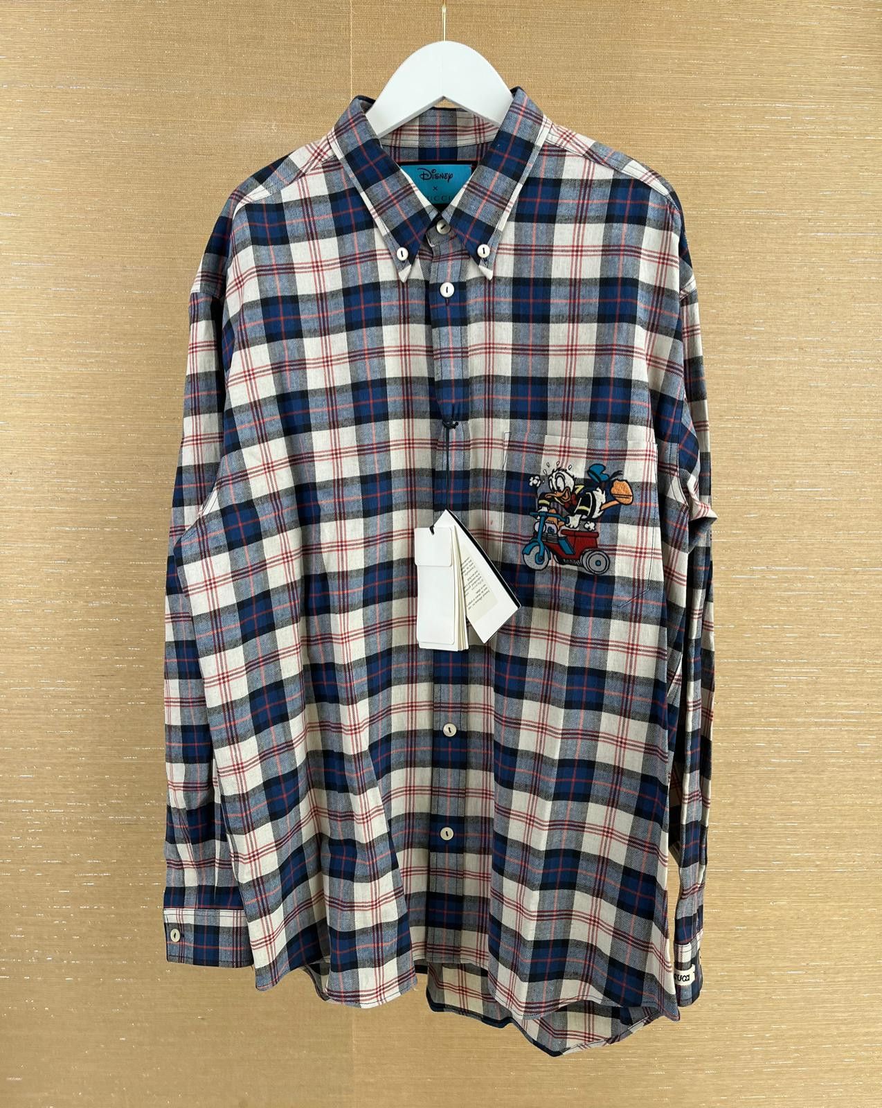 Donal Duck Embroidered Checker Cotton Shirt in Multicolor
