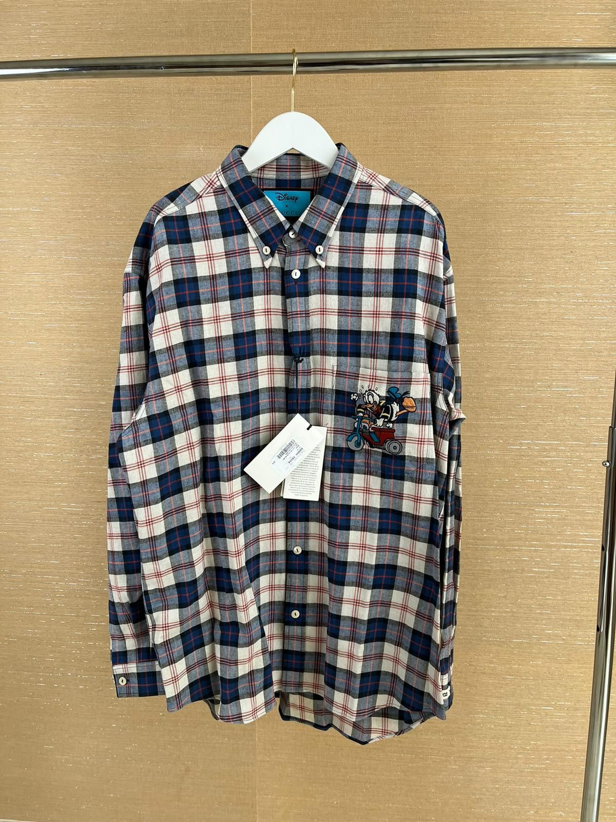 Gucci Donal Duck Embroidered Checker Cotton Shirt in Multicolor Size US M / EU 48-50 / 2 - 7 Thumbnail