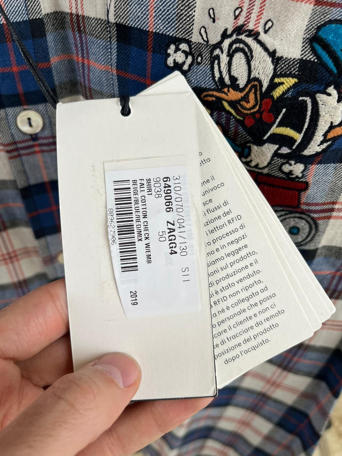 Gucci Donal Duck Embroidered Checker Cotton Shirt in Multicolor Size US M / EU 48-50 / 2 - 8 Thumbnail