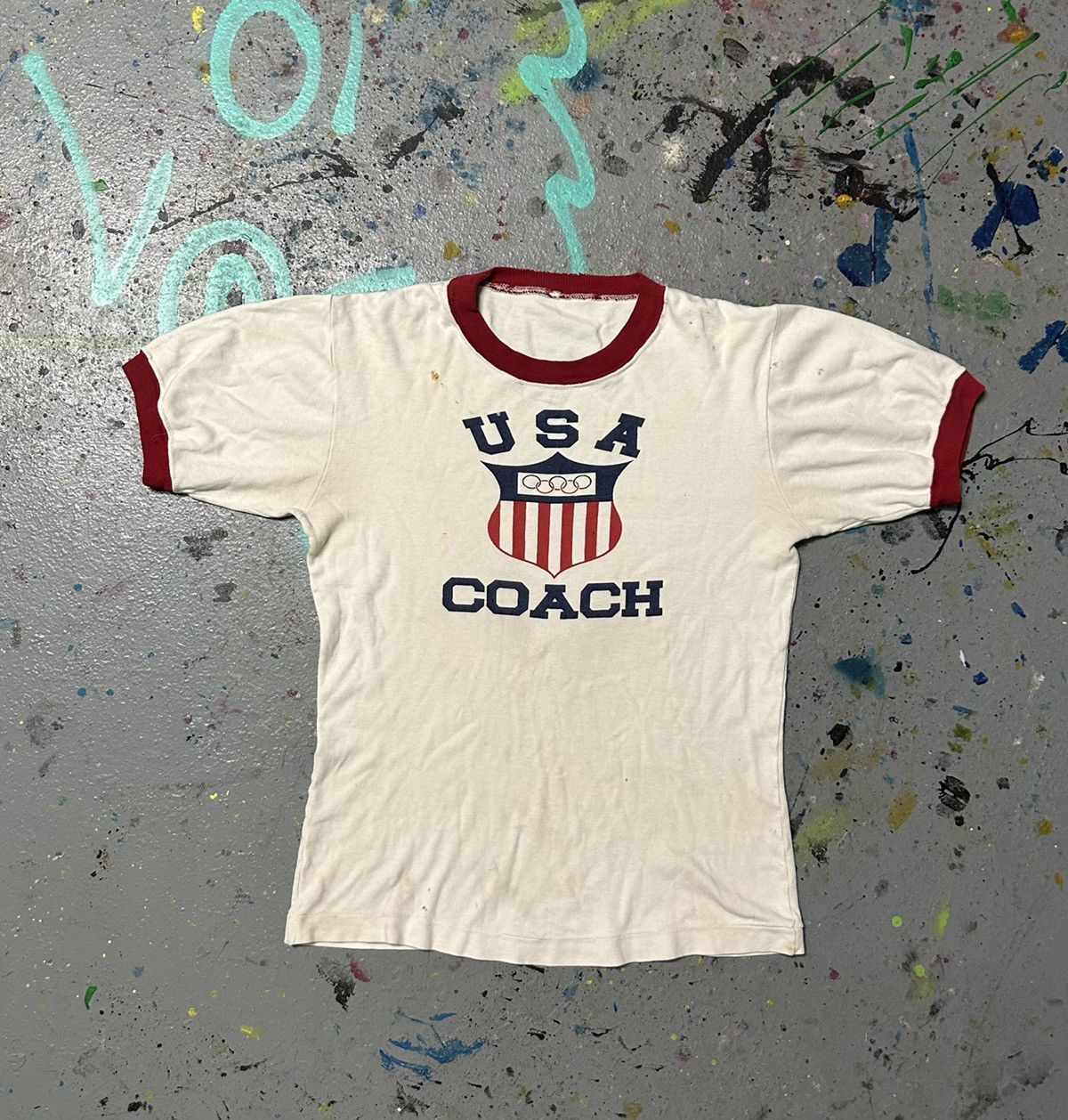 image of USA Olympics x Vintage 70's Usa Olympic Coach T-Shirt 1970S in Mixed, Men's (Size Small)