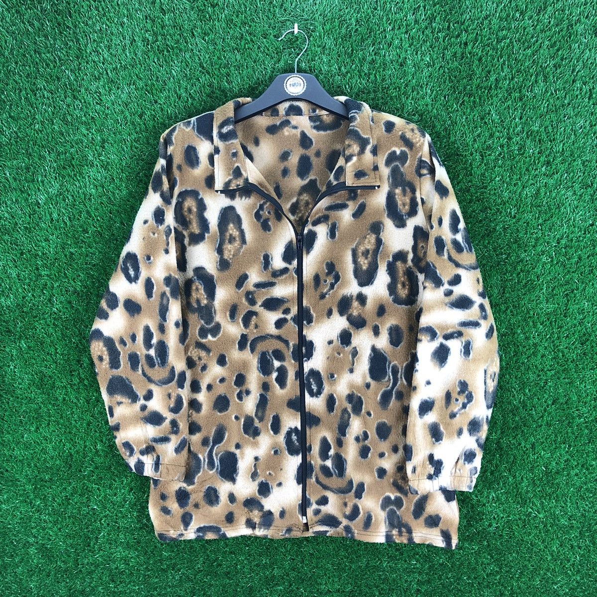 image of Vintage 90's Leopard Fleece Zipper Sweater By Five Japan, Men's (Size Medium)