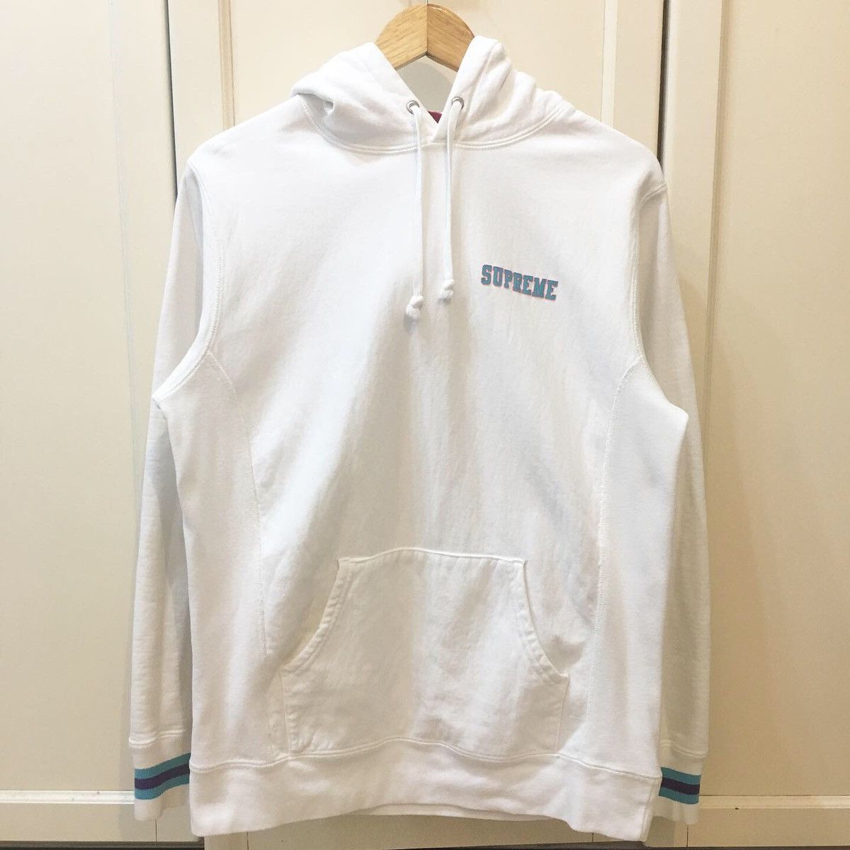 Supreme striped cuff hooded sweatshirt clearance