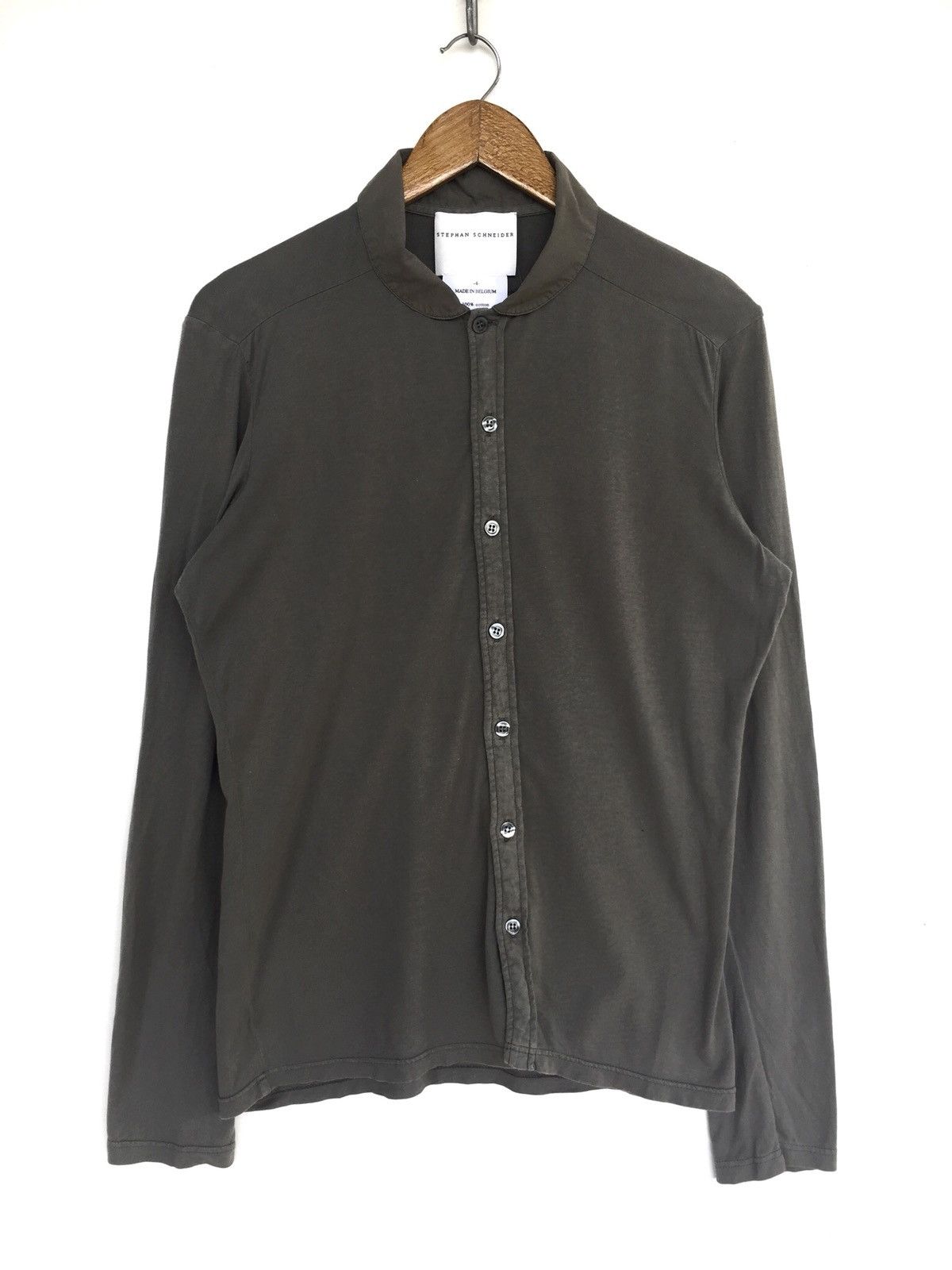 Stephan Schneider Belgium Made Olive Green Plain Button Up Shirt Size US M / EU 48-50 / 2 - 1 Thumbnail