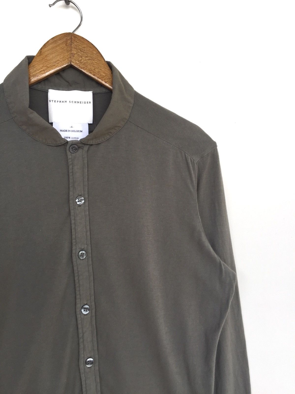 Stephan Schneider Belgium Made Olive Green Plain Button Up Shirt Size US M / EU 48-50 / 2 - 2 Thumbnail