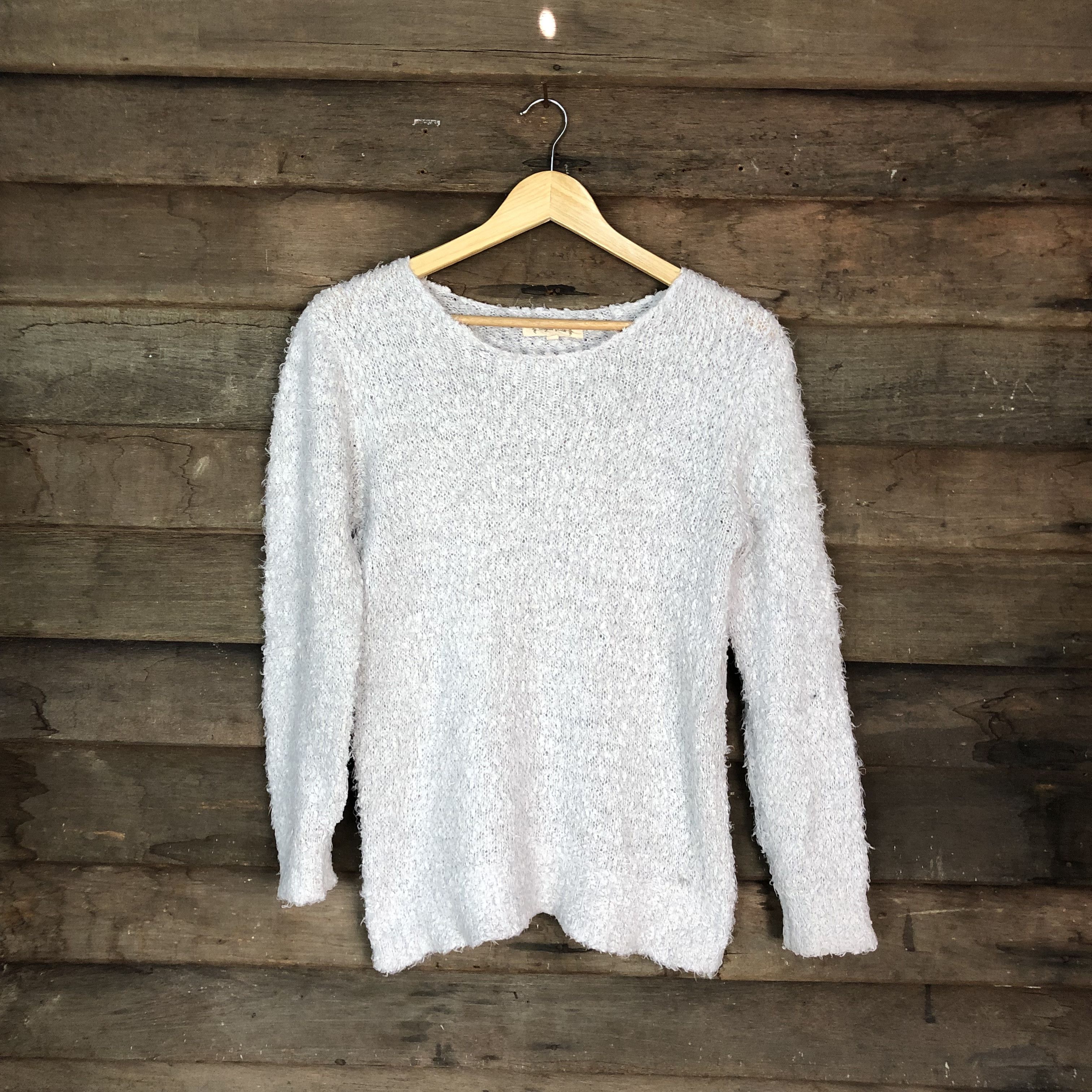 image of Homespun Knitwear x Vintage Sugar Spoon Shag Shaggy Fur Mohair Knitwear 6709 in Grey (Size Medium)