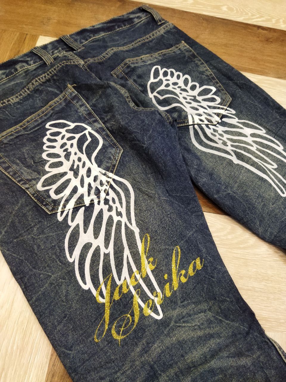 Japanese Brand Jack Serika Japanese Printed Wing Denim Jeans Size US 35 - 10 Thumbnail