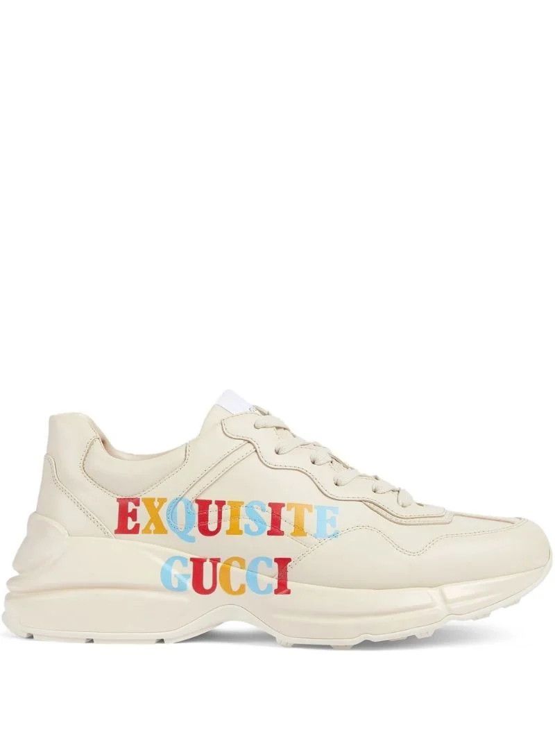 Neutral Graphic Print Low-Top Leather Sneakers