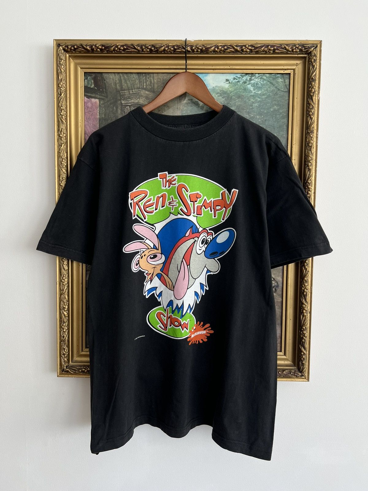 image of Cartoon Network x Nickelodeon Vintage 1994 Ren And Stimpy Show Nickelodeon Black Tee (Size XL)