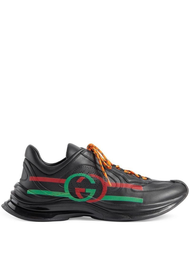 Black Run Logo Leather Sneakers
