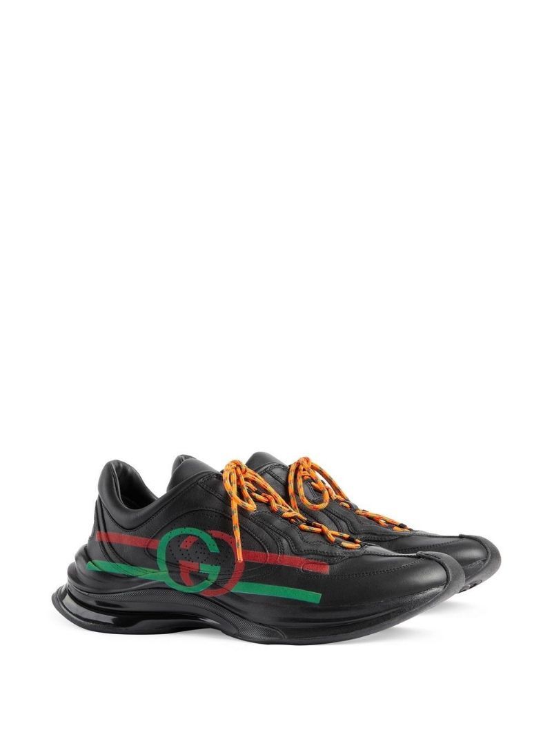 Black Run Logo Leather Sneakers