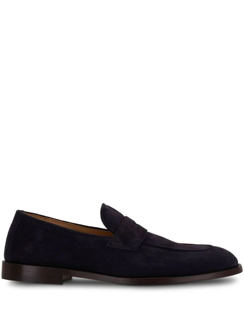Blue Penny-Slot Suede Loafers
