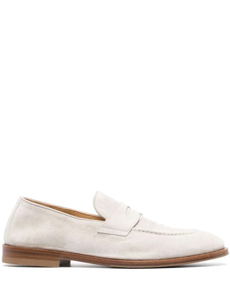 Neutral Penny-Slot Suede Loafers