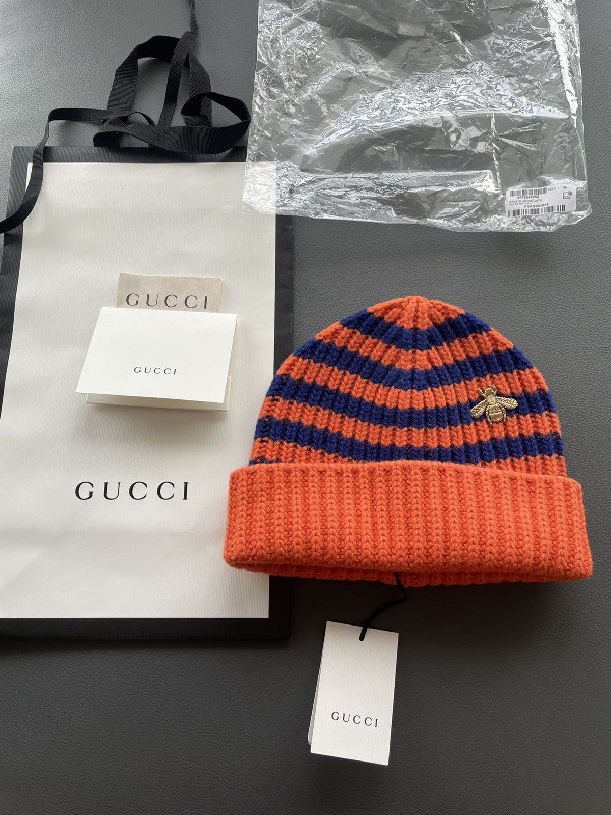 Pre-owned Gucci Limited Super Runway Iconic Bee Wool Hat In Orange