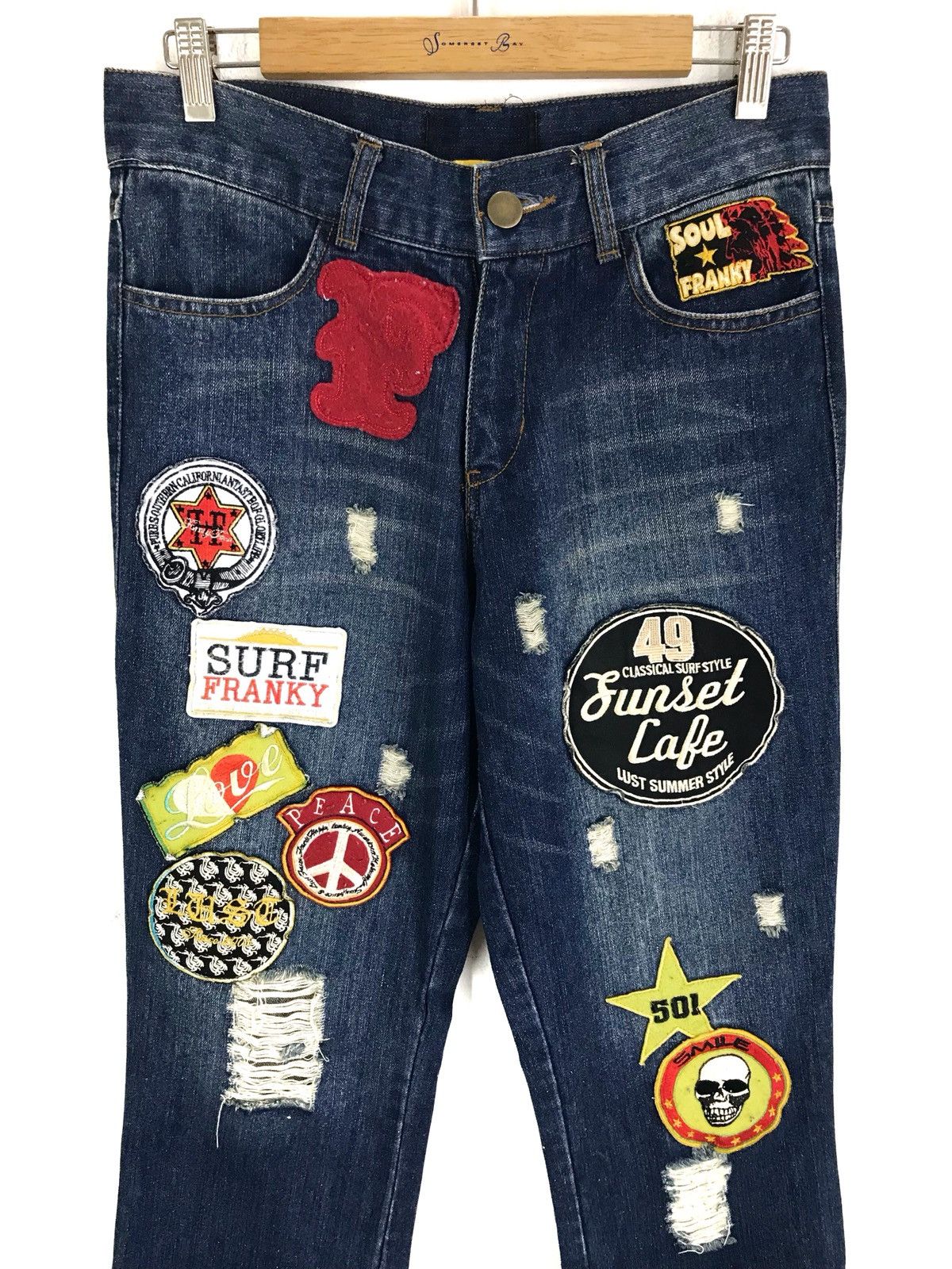 Number (N)ine × Undercover Japanese Brand SOUL FRANKY Patches Distressed Denim Jeans Size US 30 / EU 46 - 1 Thumbnail