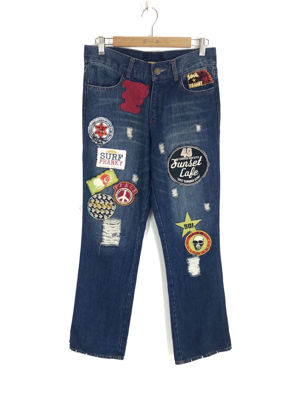 Number (N)ine × Undercover Japanese Brand SOUL FRANKY Patches Distressed Denim Jeans Size US 30 / EU 46 - 2 Thumbnail