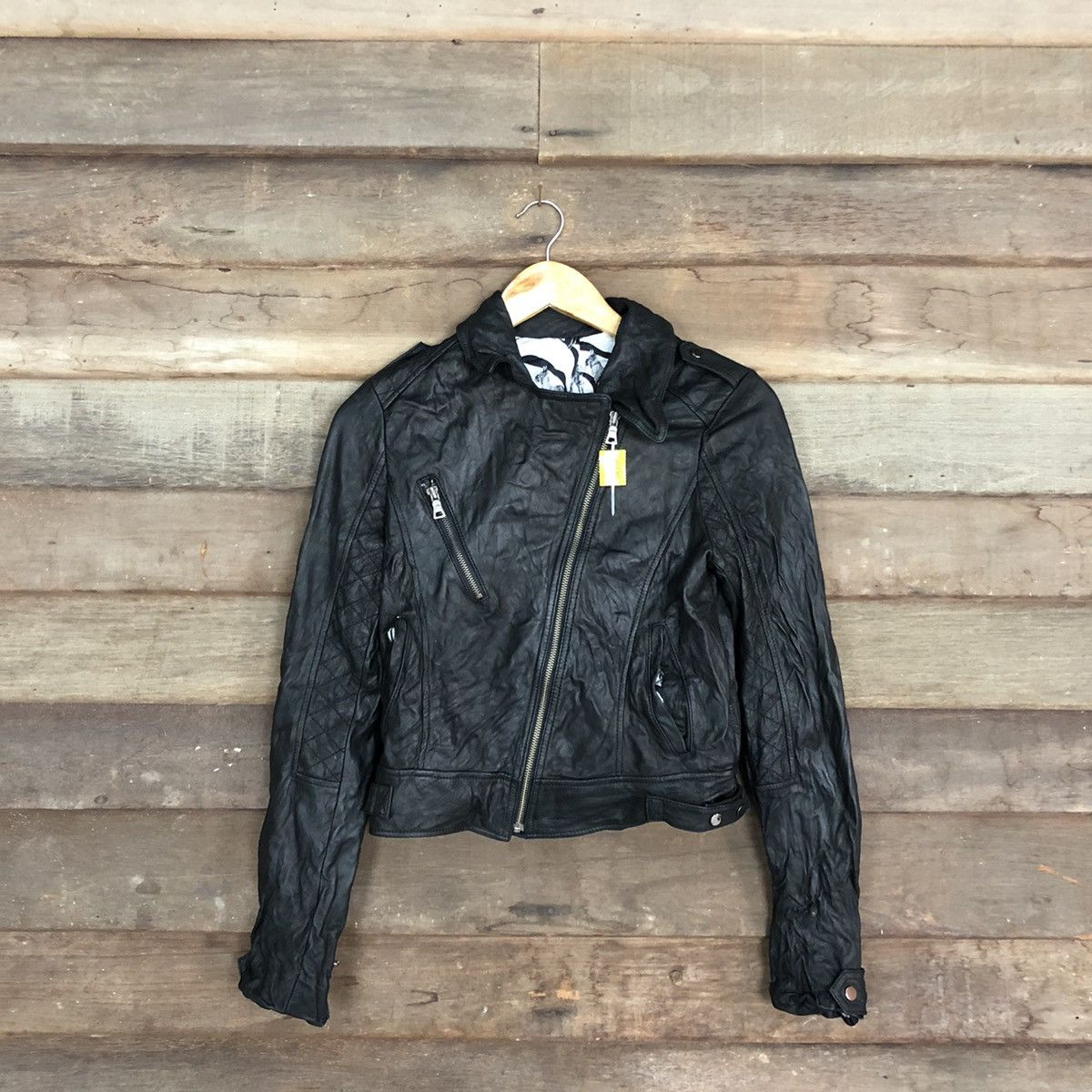 DL bikers Japan Black Leather Zipper Jacket #c1139