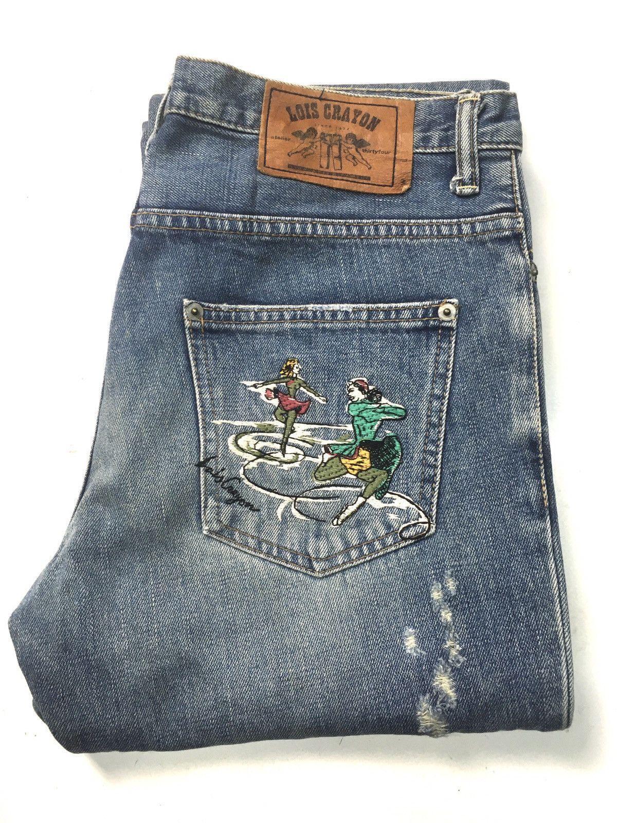 Japanese Brand × Vintage Vintage Lois crayon embroidery distressed denim japan Size US 31 - 1 Thumbnail