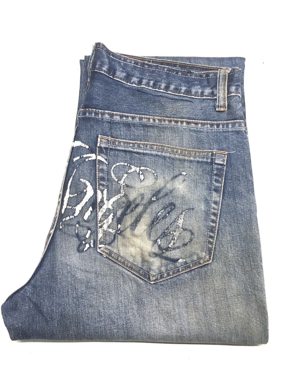 Vintage LA Los Angeles distressed denim spell out back Size US 33 - 1 Thumbnail