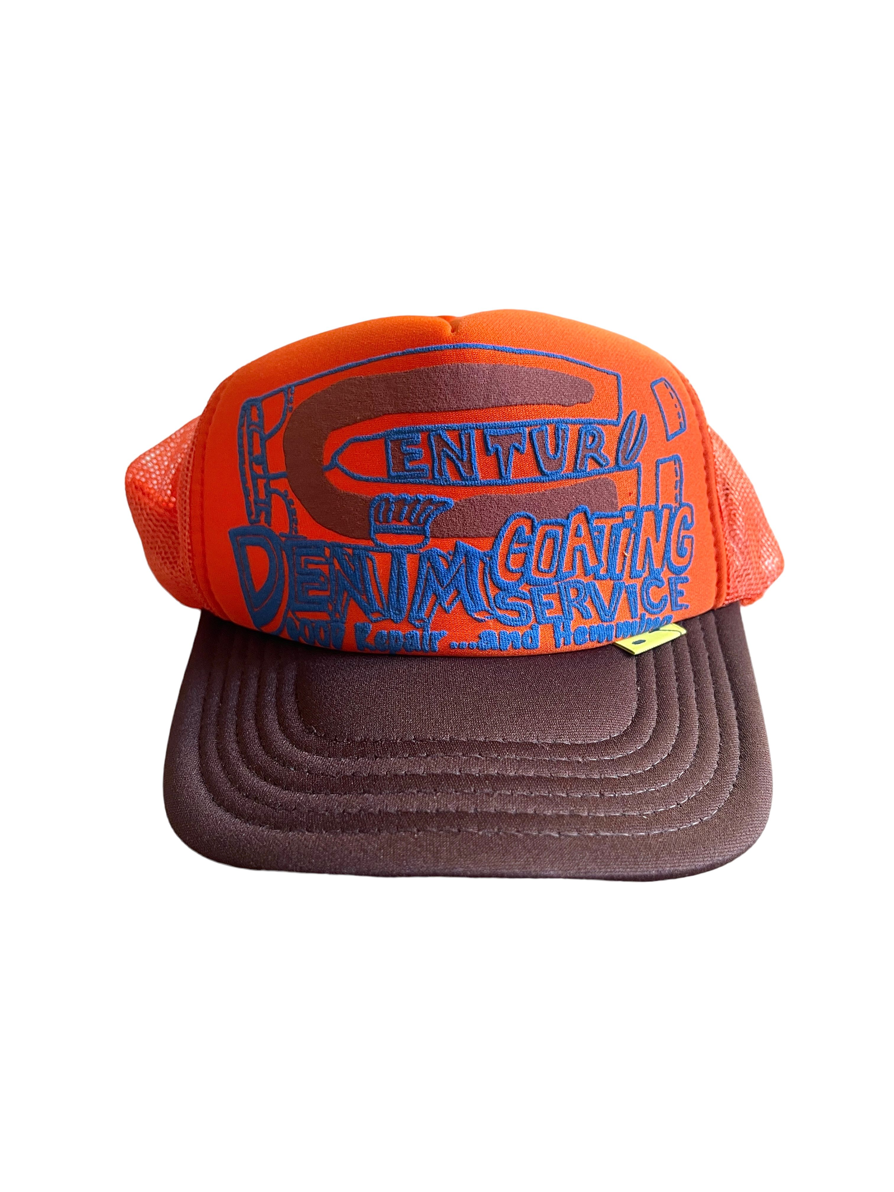 Pre-owned Kapital Tokyo Exclusive Century Denim Coating Trucker Hat In Burgundy Orange