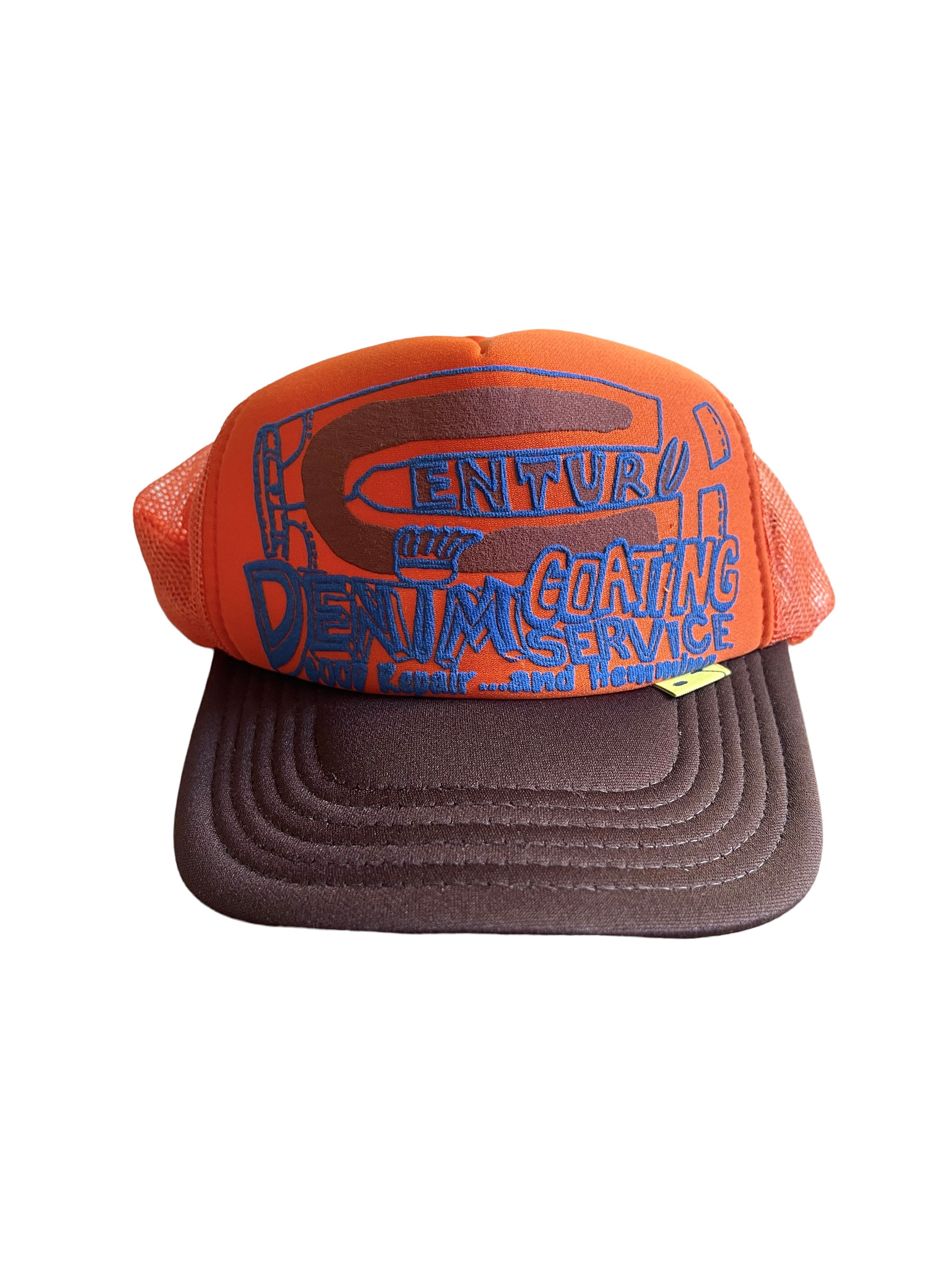 image of Kapital Tokyo Exclusive Century Denim Coating Trucker Hat in Burgundy Orange, Men's