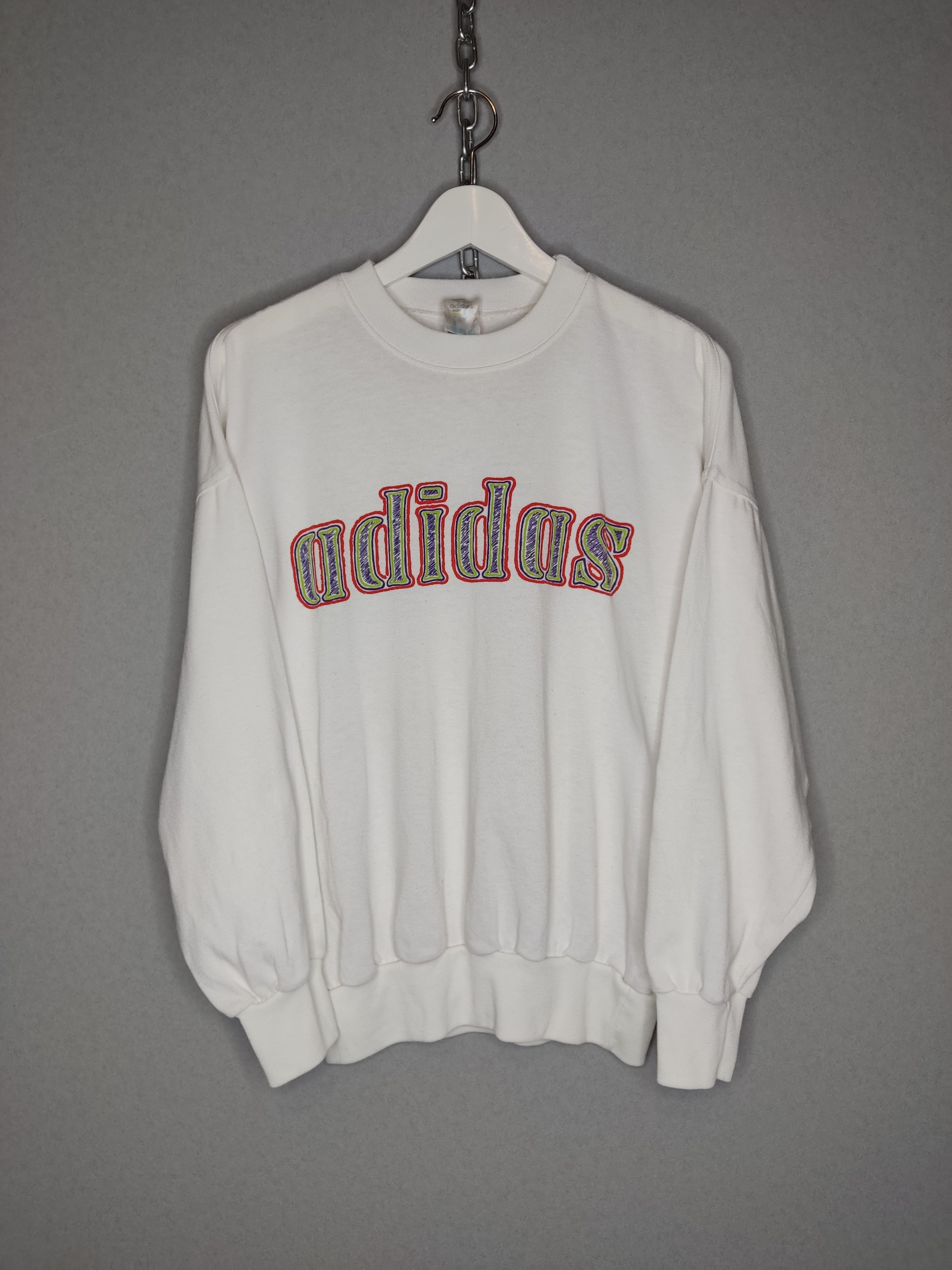 Pre-owned Adidas X Vintage Adidas Vintage Sweatshirt Double Logo In White